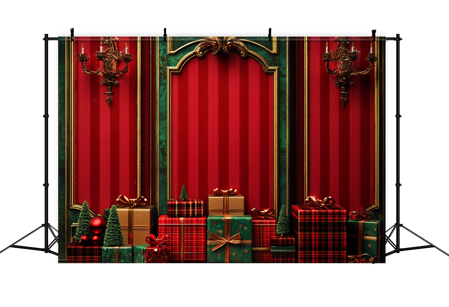 Toile de fond de Noël Mur de Cadeaux Rouge et Vert Classique LXX58-53