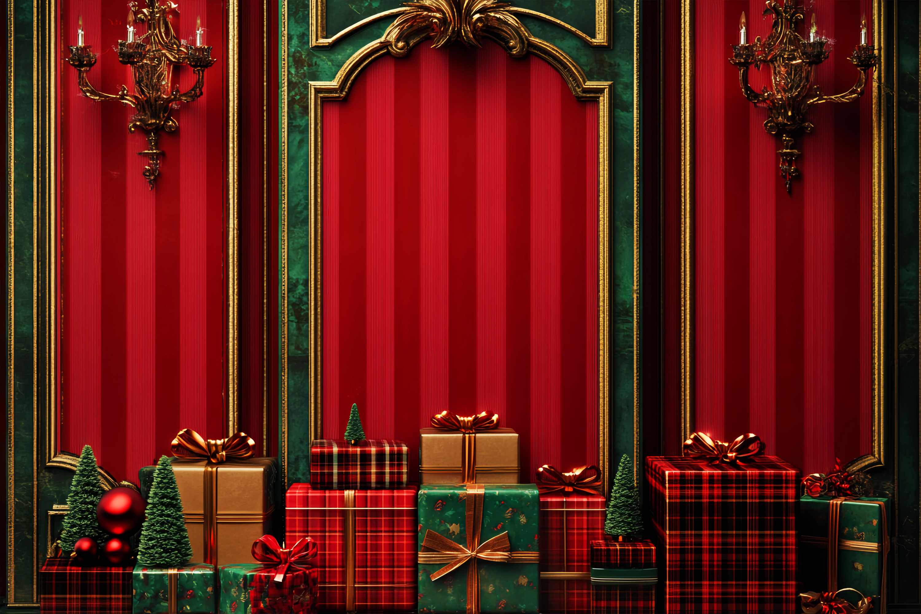 Toile de fond de Noël Mur de Cadeaux Rouge et Vert Classique LXX58-53