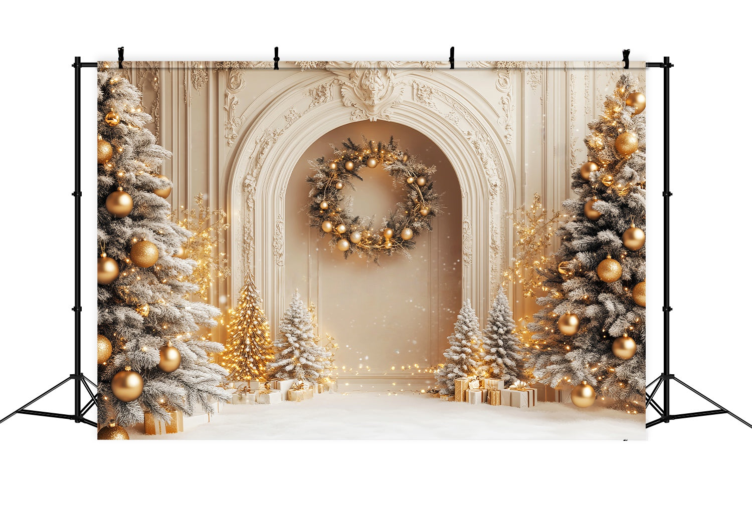 Toile de fond Noël Palais Doré et Sapins Givrés LXX58-54