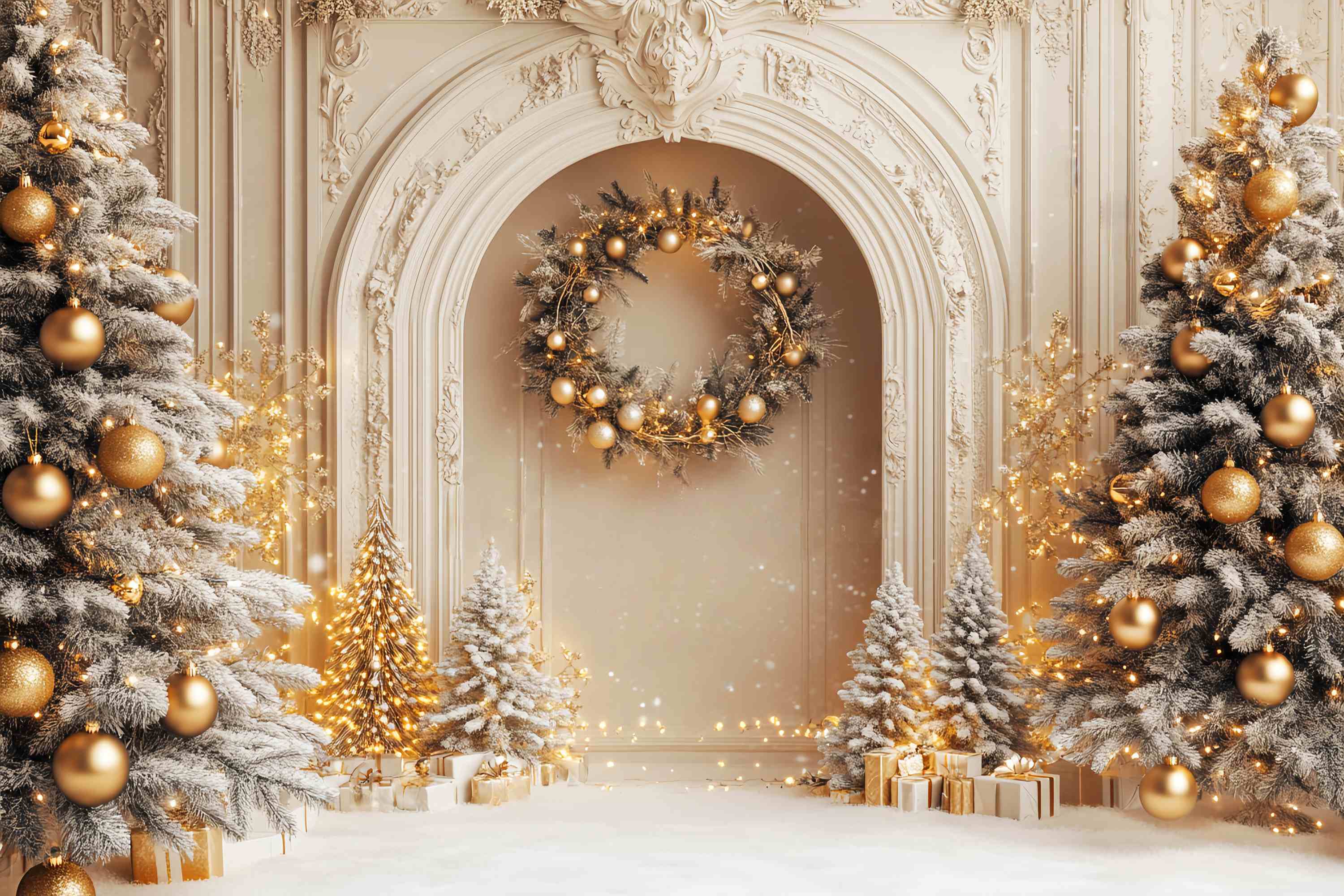 Toile de fond Noël Palais Doré et Sapins Givrés LXX58-54