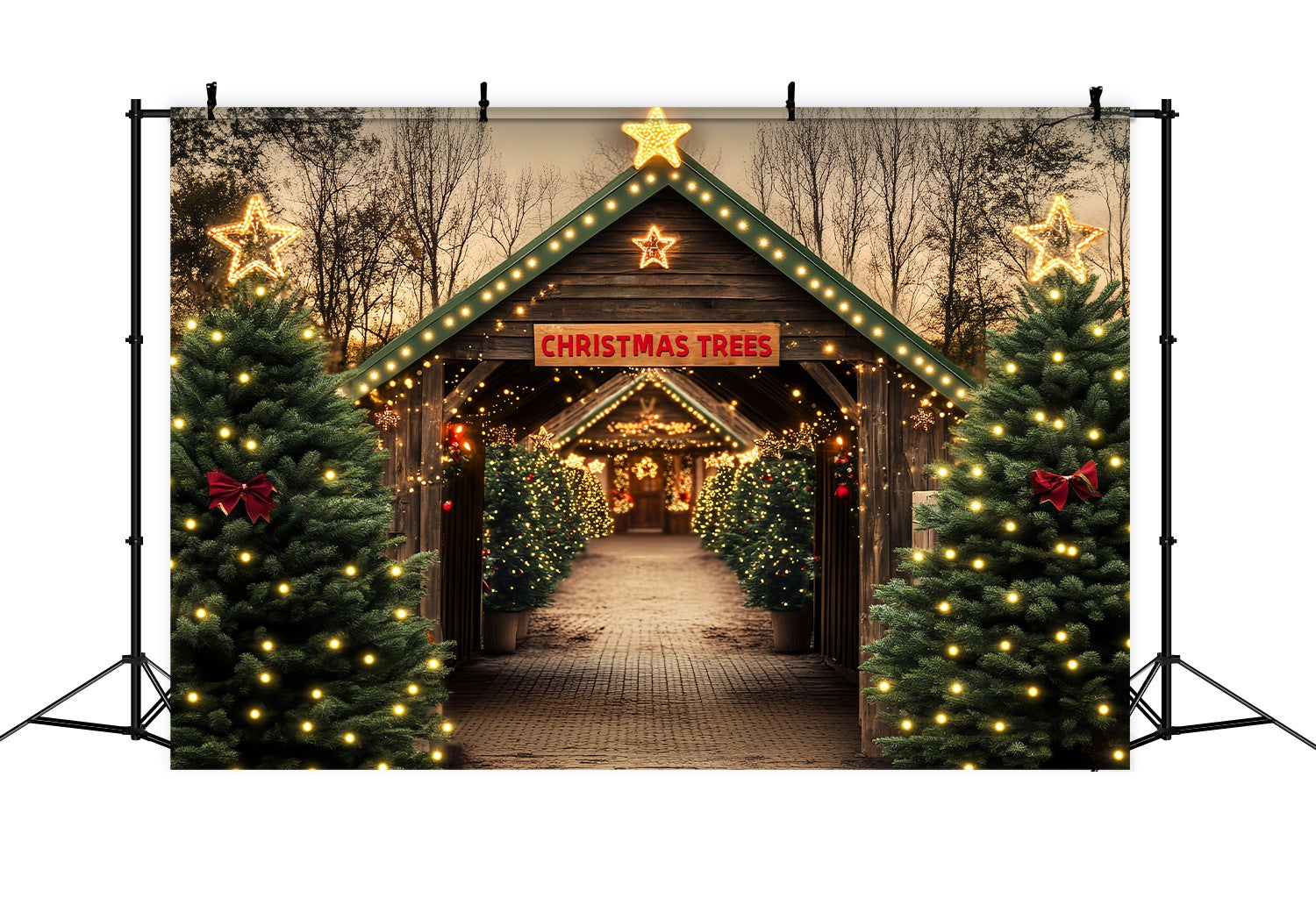 Toile de fond Noël Tunnel Rustique Ferme de Sapins LXX58-55