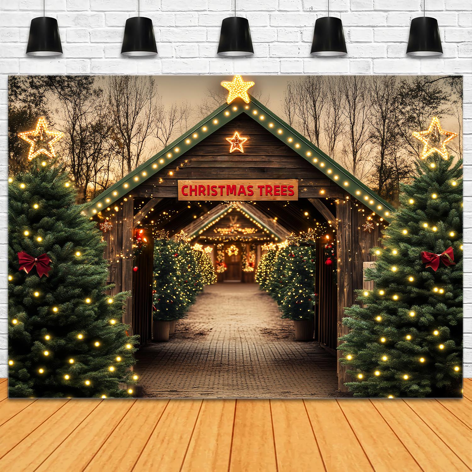 Toile de fond Noël Tunnel Rustique Ferme de Sapins LXX58-55