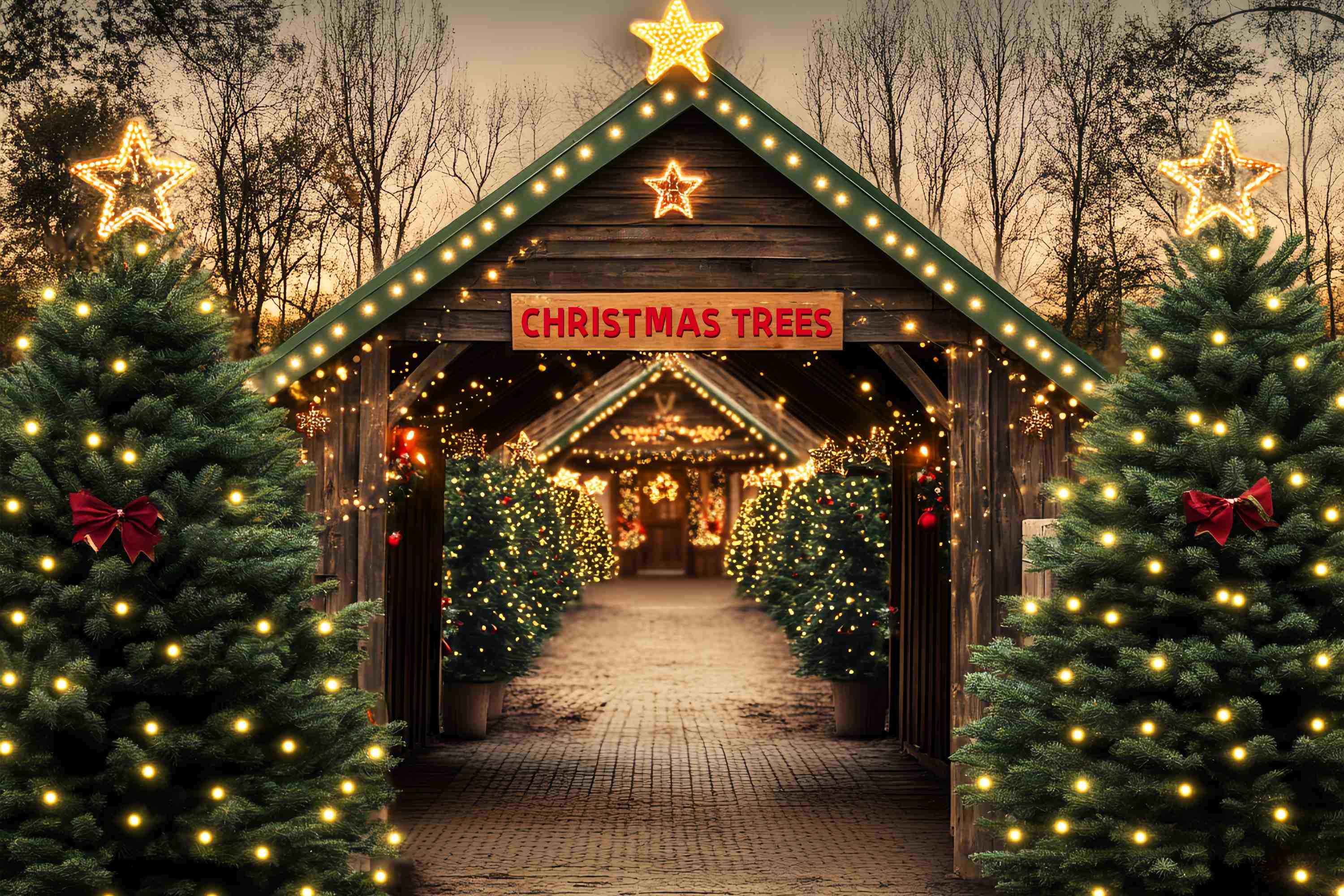 Toile de fond Noël Tunnel Rustique Ferme de Sapins LXX58-55