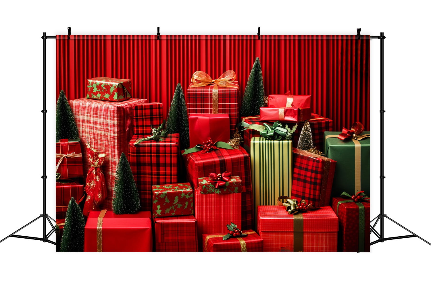 Toile de fond Noël Cadeaux Emballés en Tartan Rouge LXX58-58