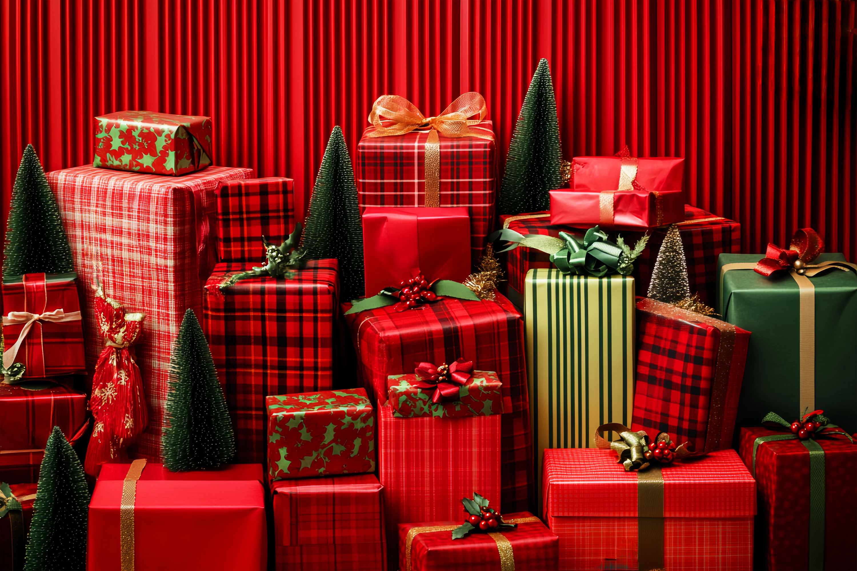 Toile de fond Noël Cadeaux Emballés en Tartan Rouge LXX58-58