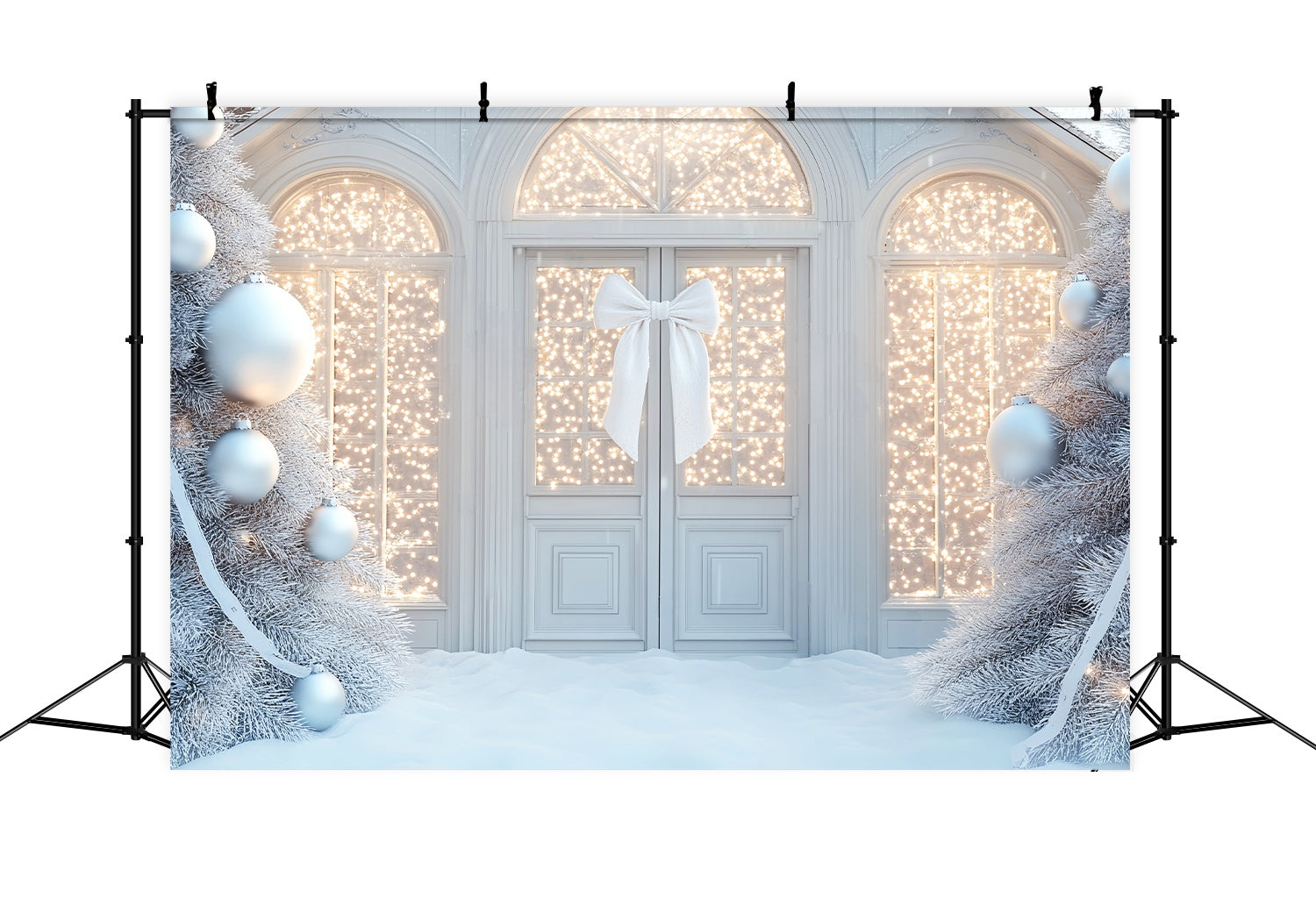 Toile de fond Noël Porte à Nœud Blanc Étincelant LXX58-59