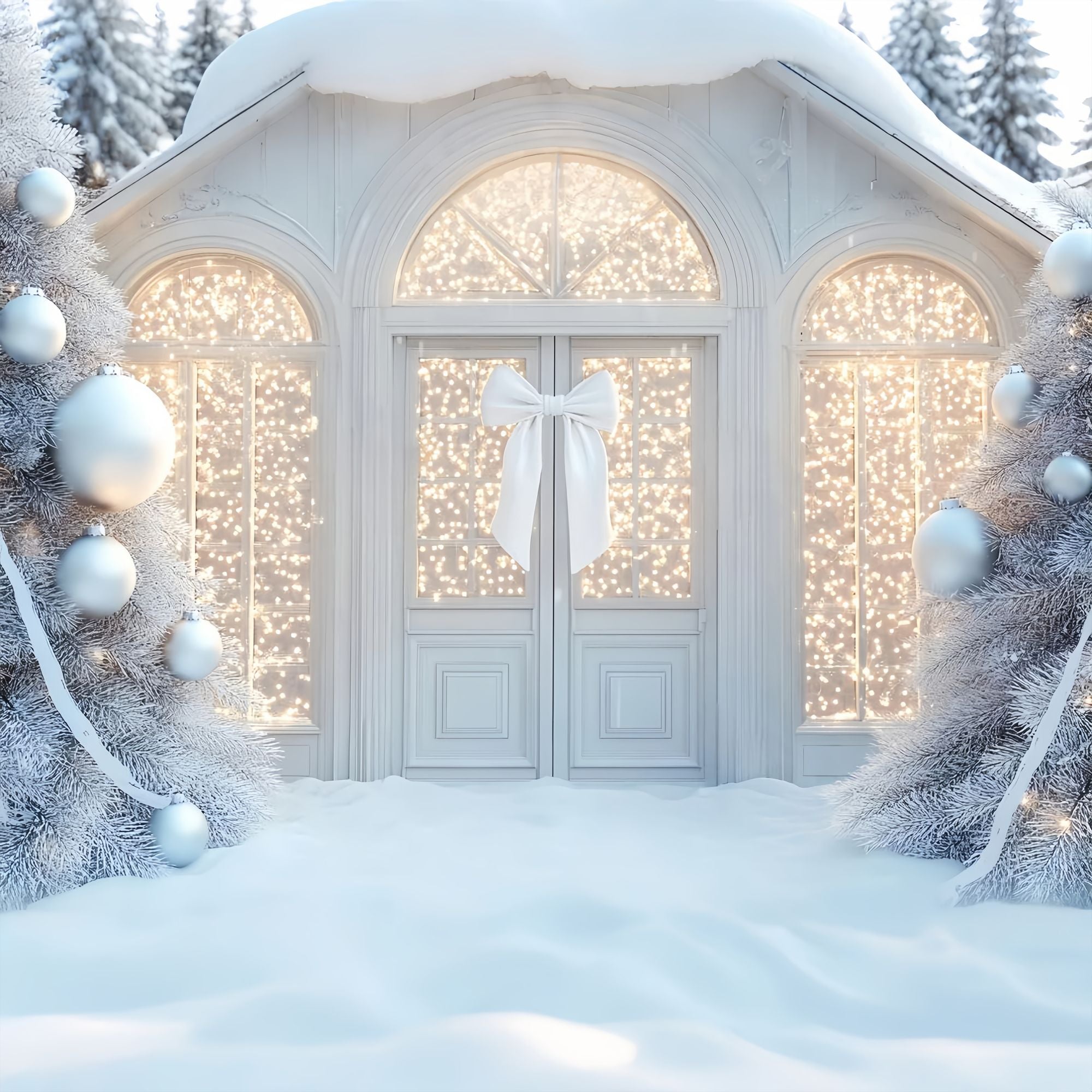 Toile de fond Noël Porte à Nœud Blanc Étincelant LXX58-59