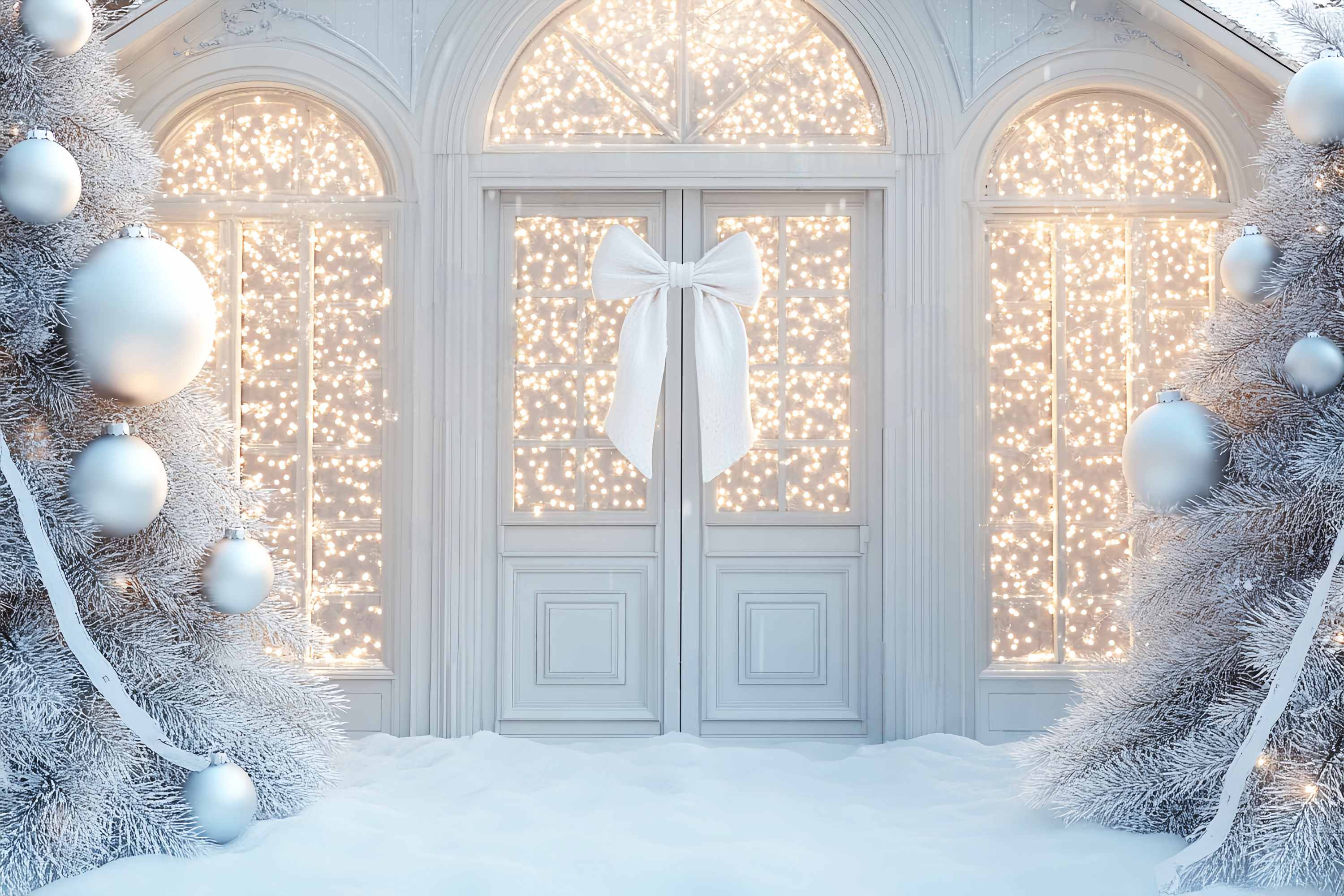 Toile de fond Noël Porte à Nœud Blanc Étincelant LXX58-59