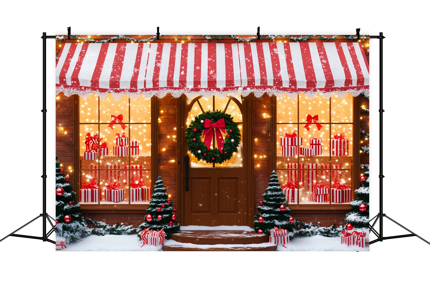 Toile de fond Noël Boutique de Cadeaux Rayée Sucrée LXX58-61