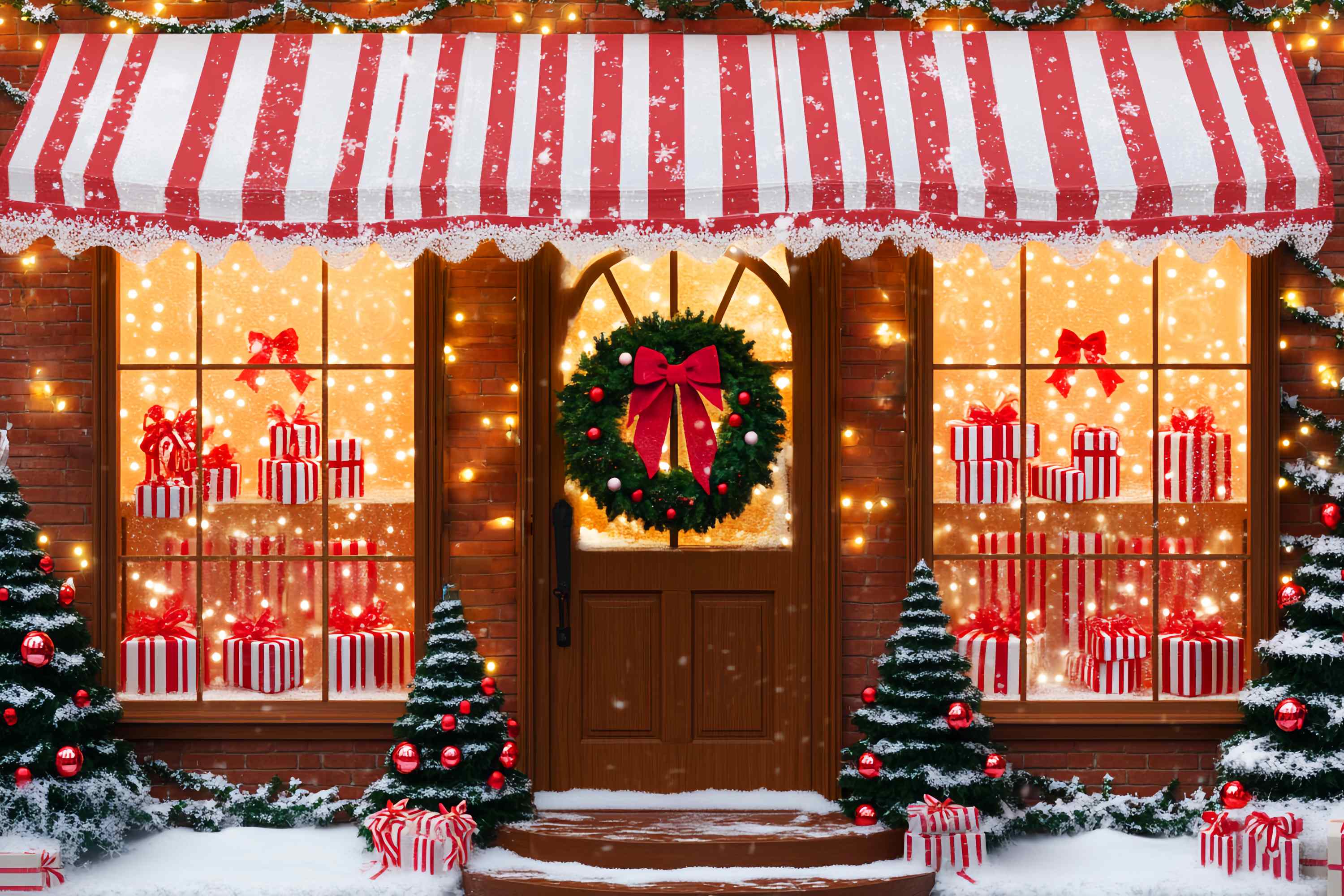 Toile de fond Noël Boutique de Cadeaux Rayée Sucrée LXX58-61