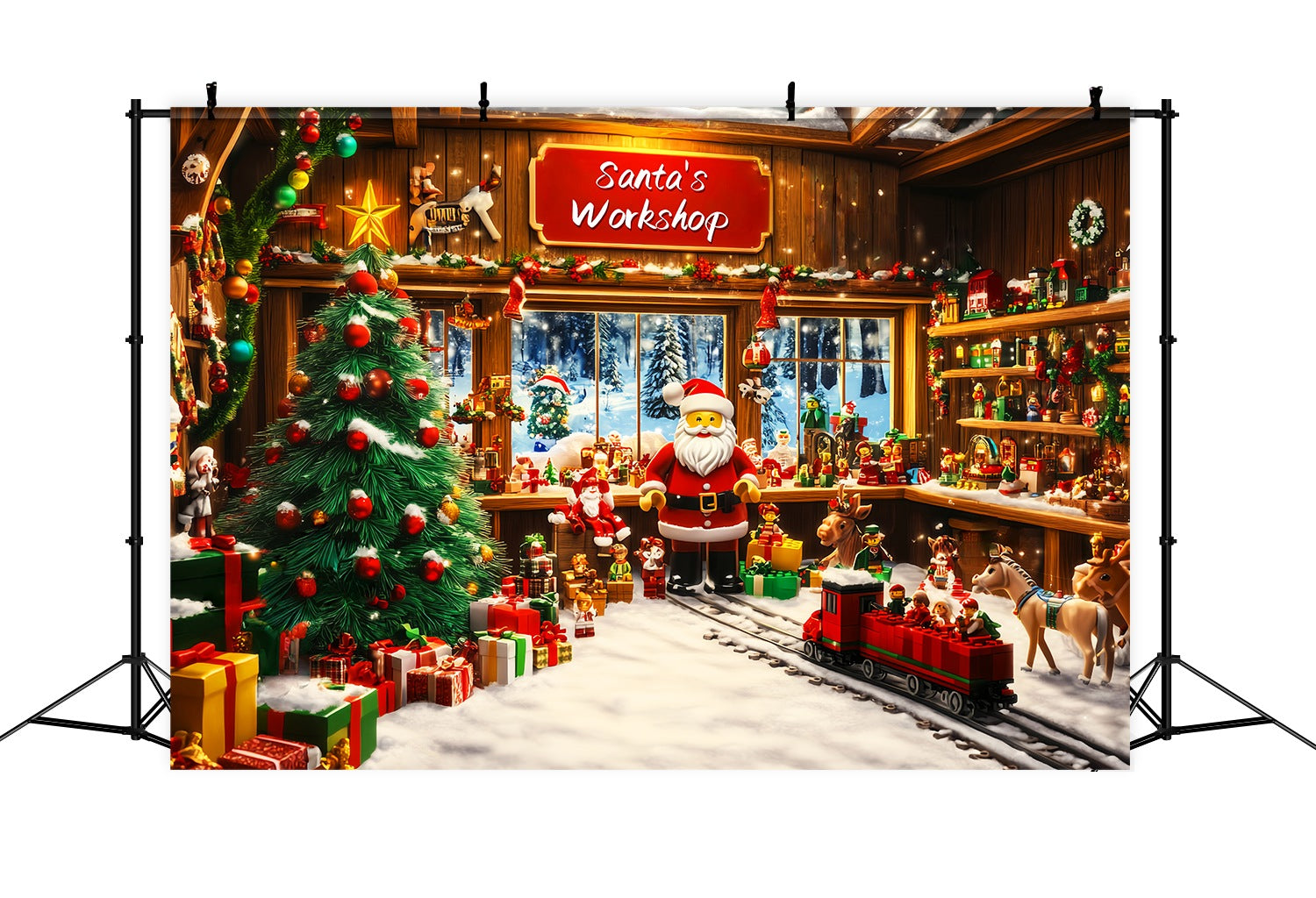 Toile de fond Noël Atelier du Père Noël en Lego LXX58-64