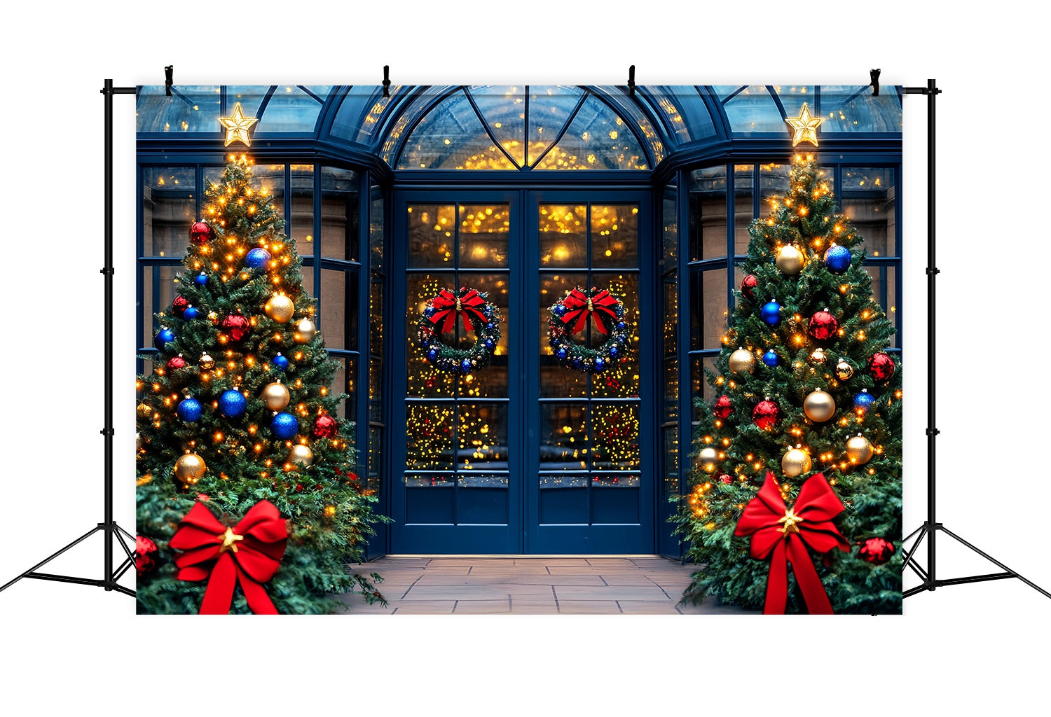 Toile de fond photo Noël Entrée aux Boules Bleues Royales LXX58-68