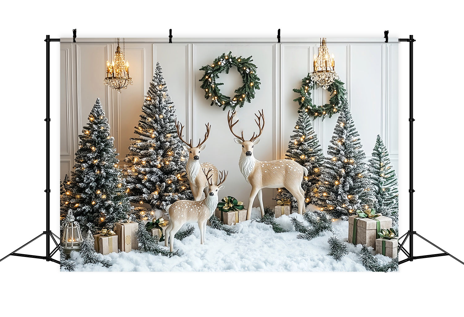 Toile de fond Noël Merveille des Pins et Rennes Enneigés LXX58-70