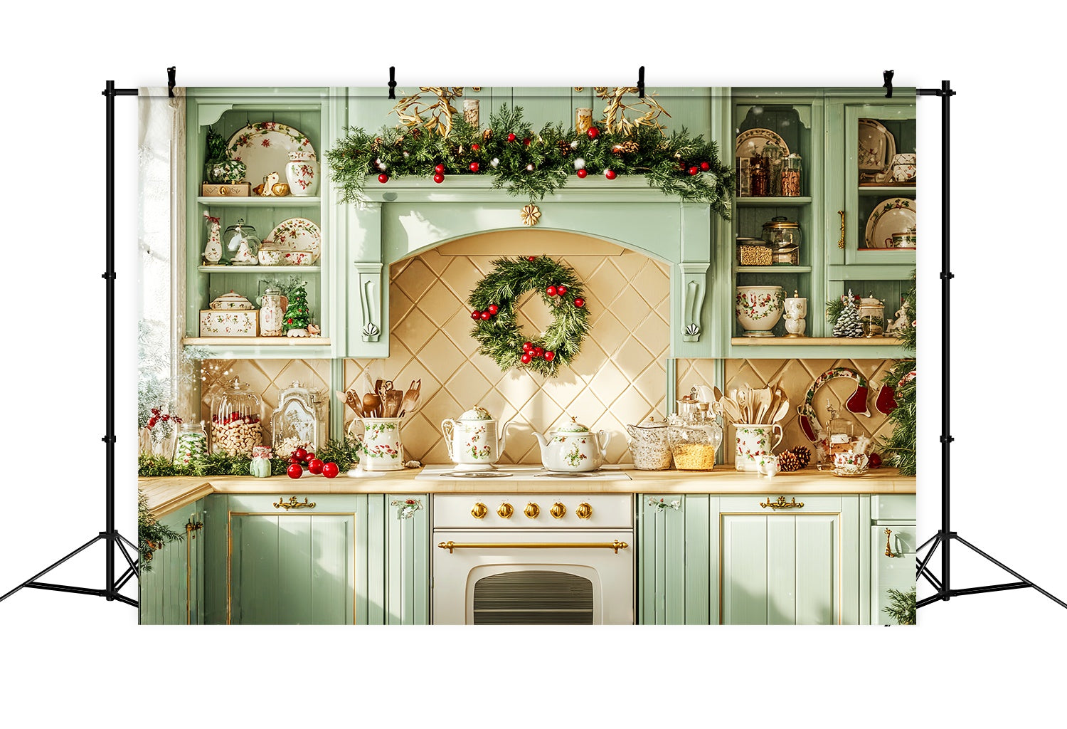 Toile de fond Noël Cuisine Menthe Verte de Noël LXX58-79