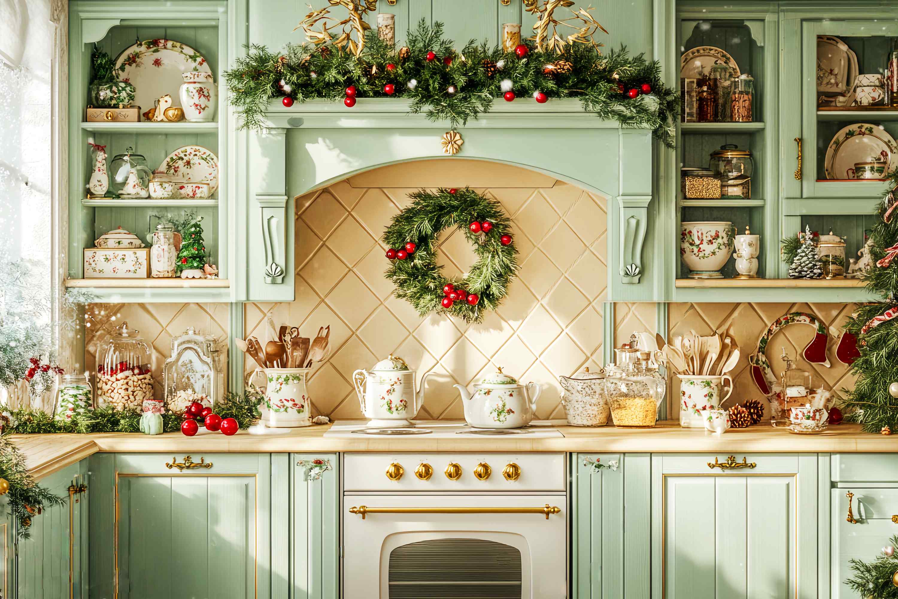 Toile de fond Noël Cuisine Menthe Verte de Noël LXX58-79