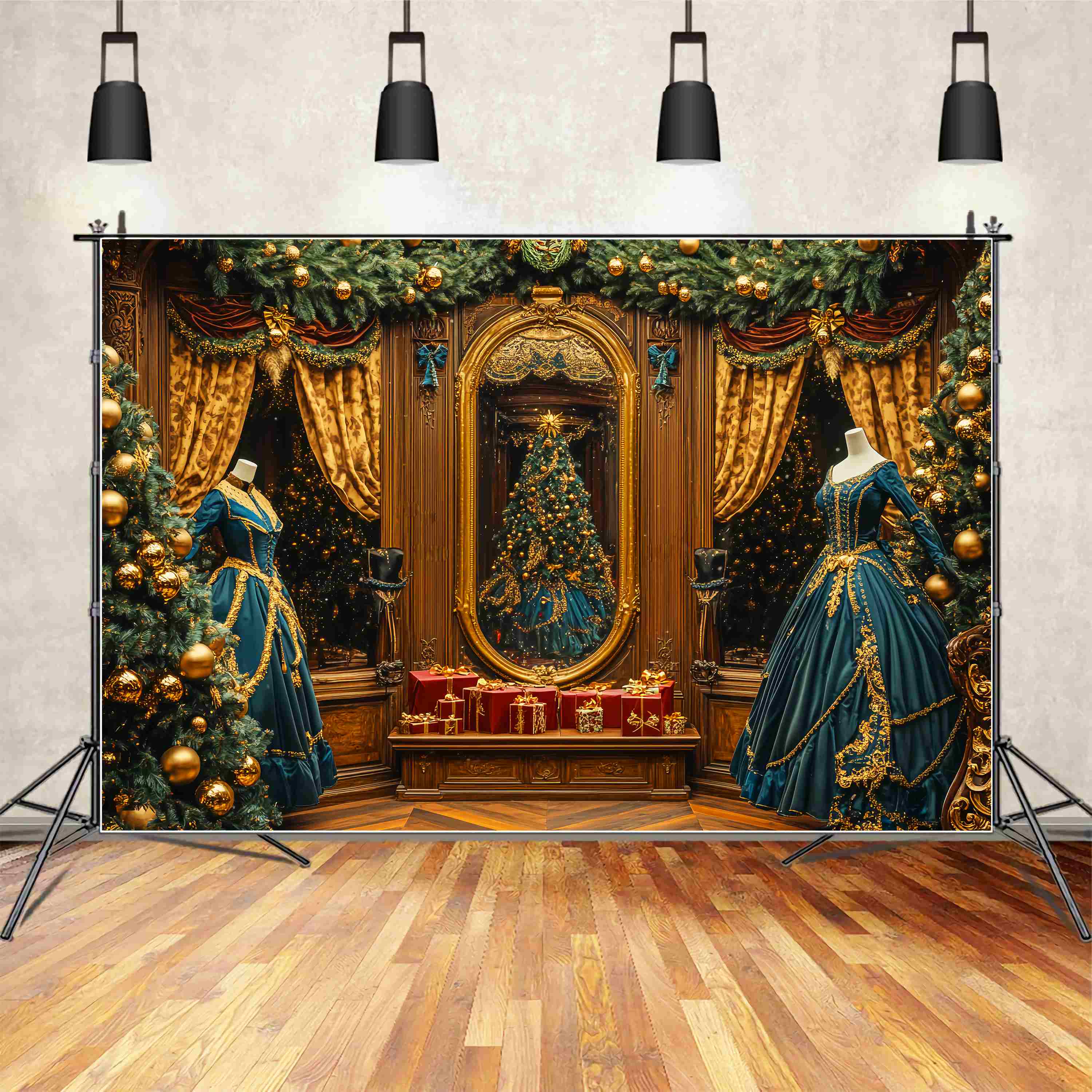 Toile de fond Noël Salle de Bal Miroir Doré Victorien LXX58-80