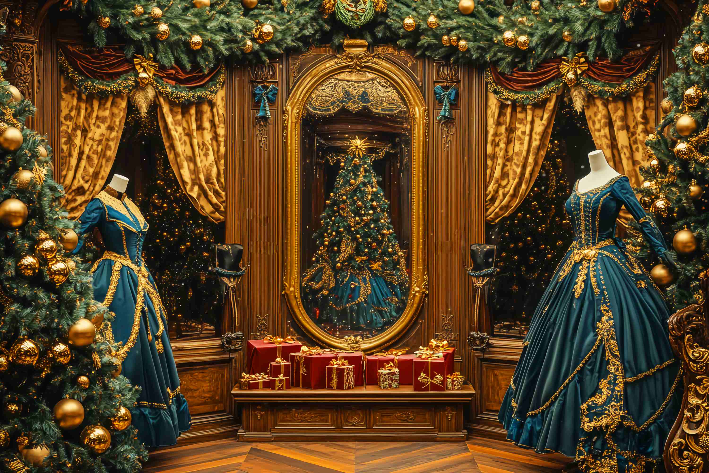 Toile de fond Noël Salle de Bal Miroir Doré Victorien LXX58-80