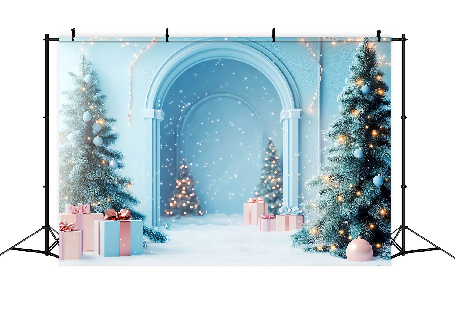 Toile de fond Noël Arche Bleue Givrée Merveille Enneigée LXX58-81