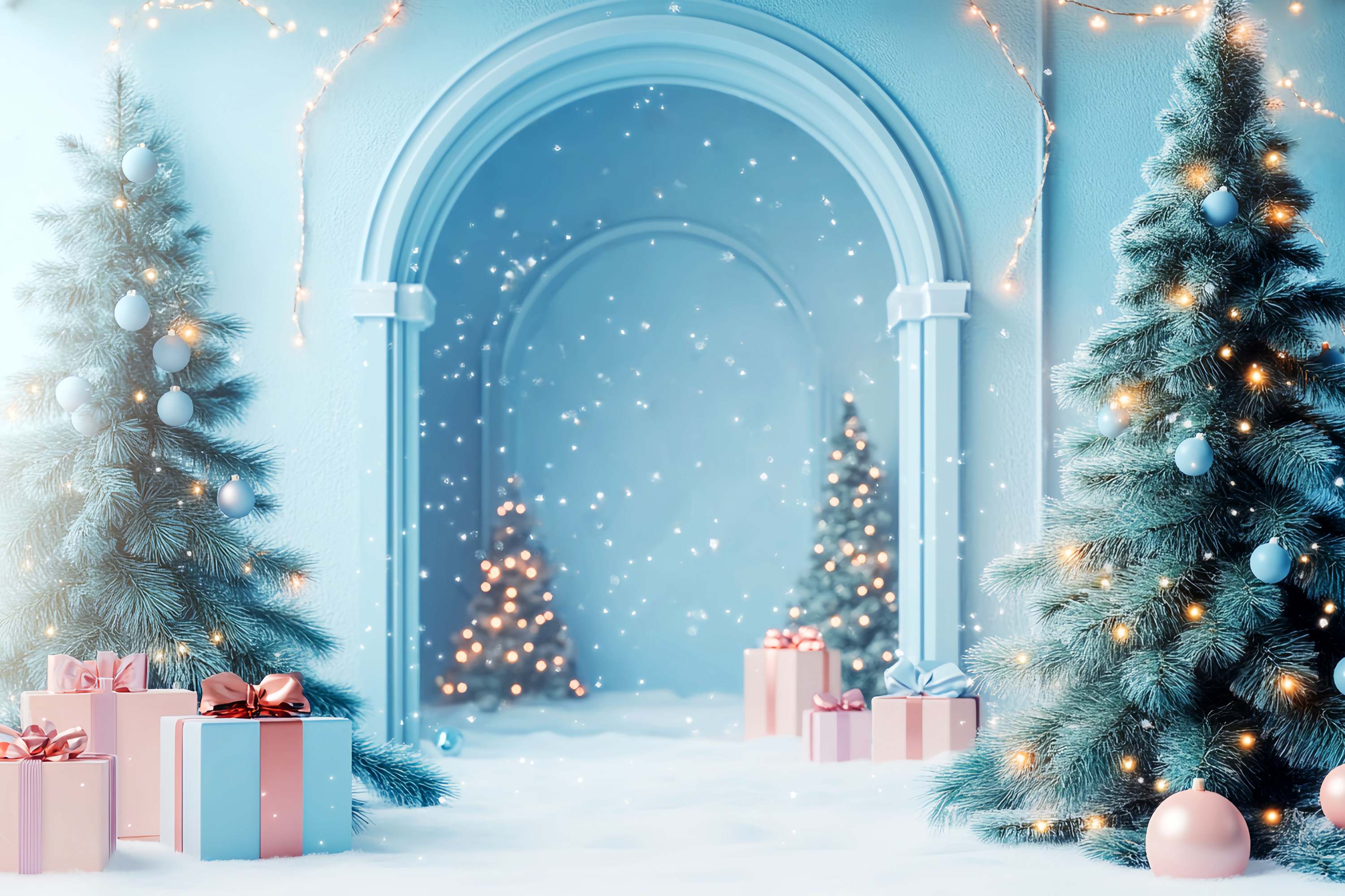 Toile de fond Noël Arche Bleue Givrée Merveille Enneigée LXX58-81