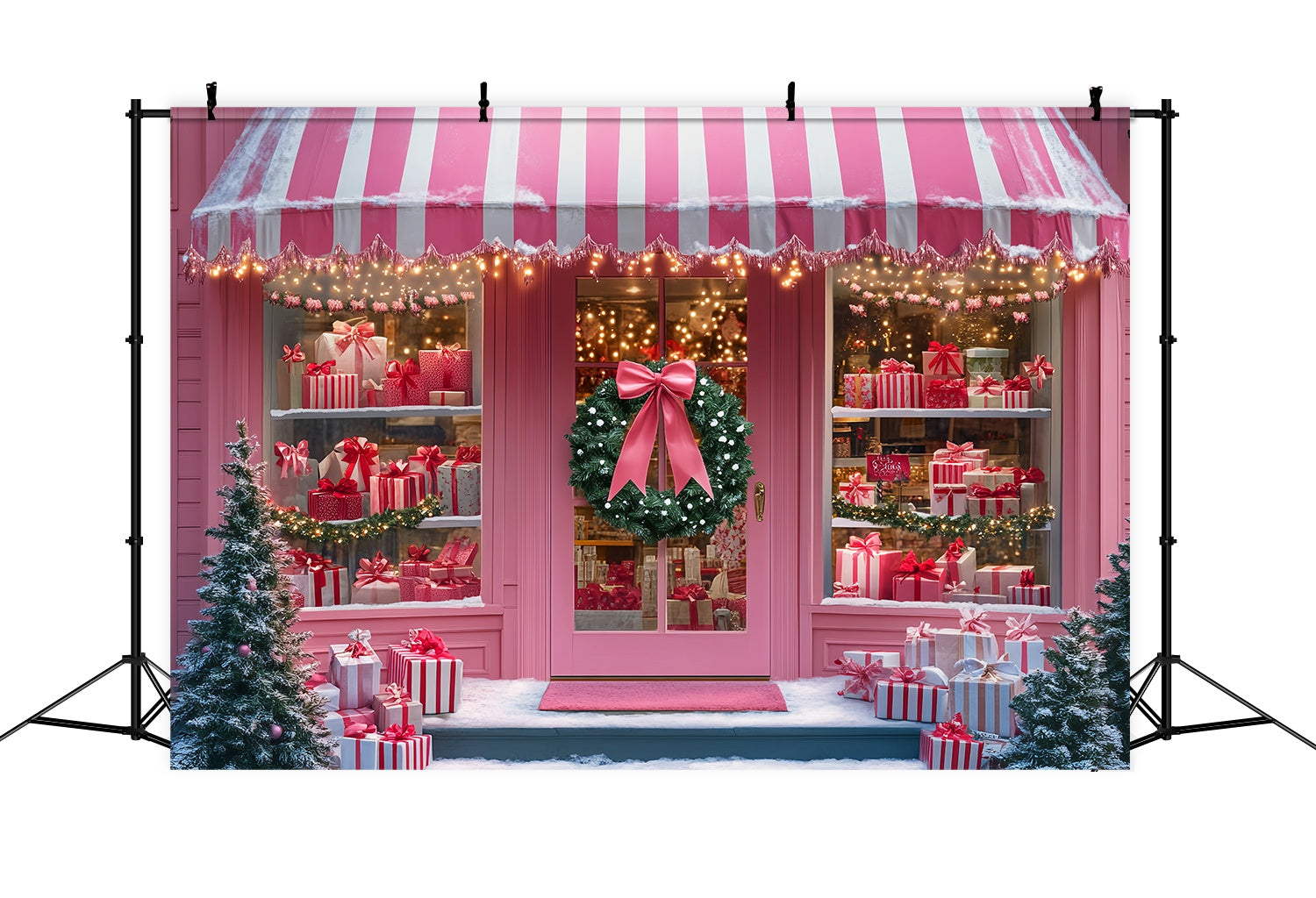 Toile de fond Noël Boutique Rose Rayée Sucrée du Père Noël LXX58-82