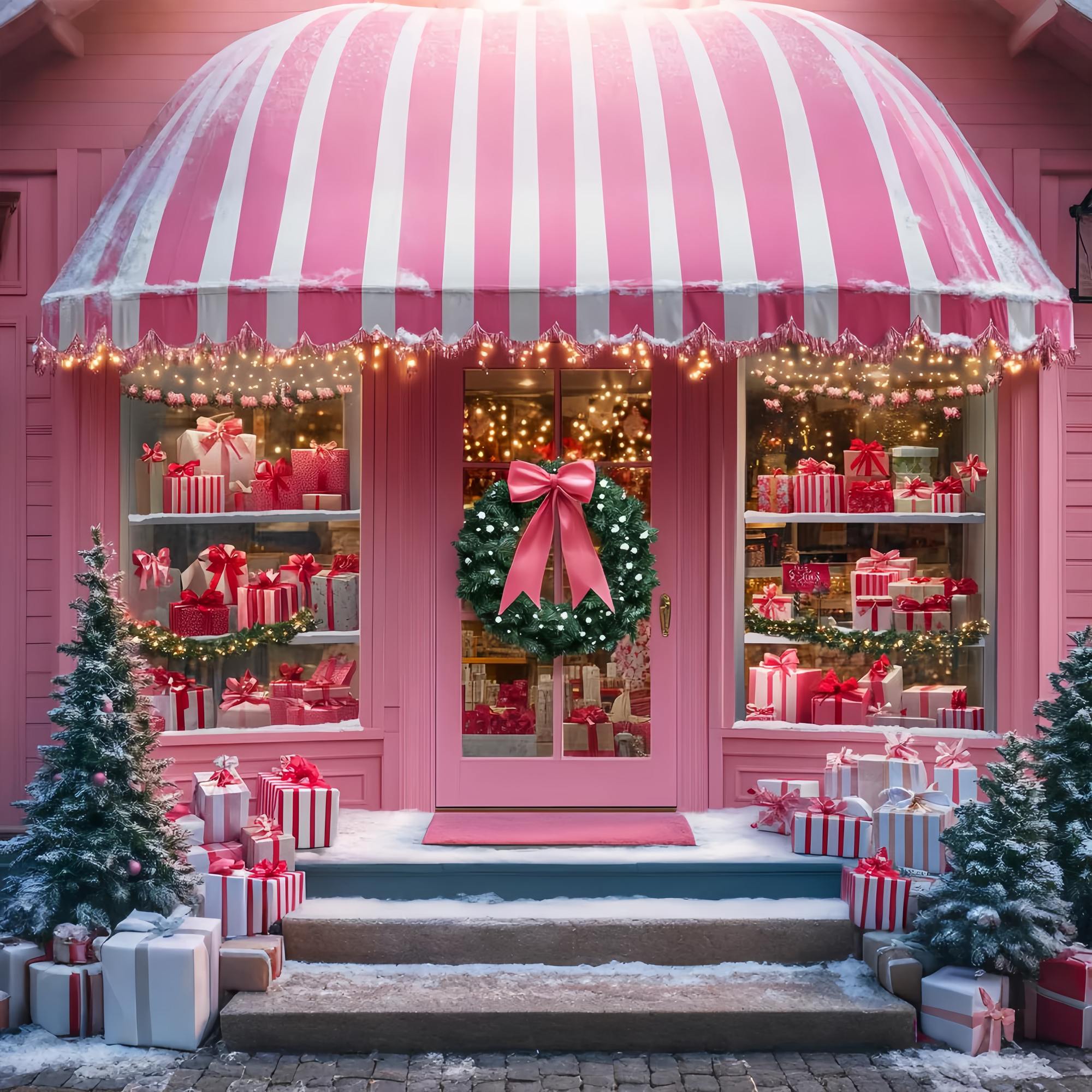 Toile de fond Noël Boutique Rose Rayée Sucrée du Père Noël LXX58-82