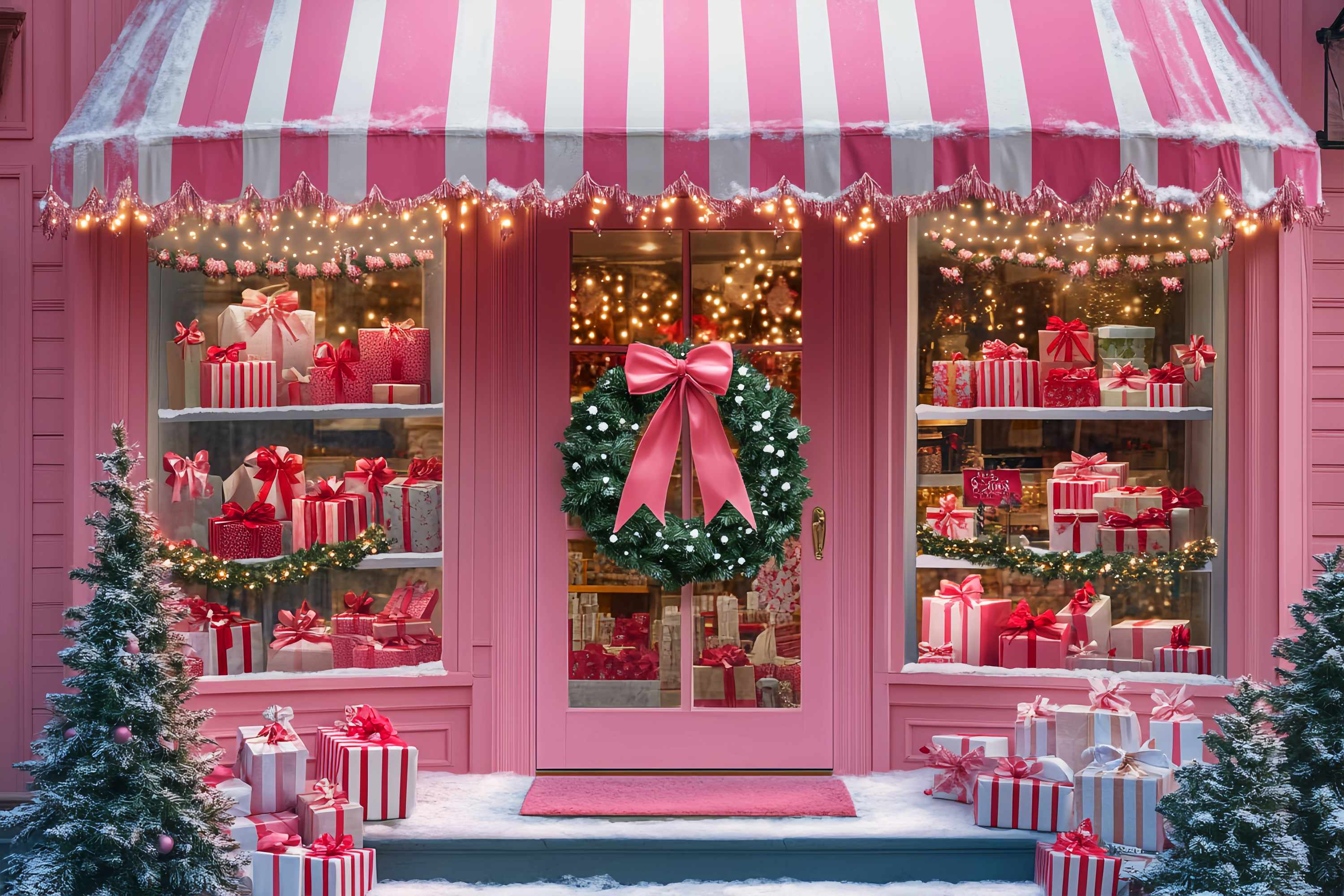 Toile de fond Noël Boutique Rose Rayée Sucrée du Père Noël LXX58-82