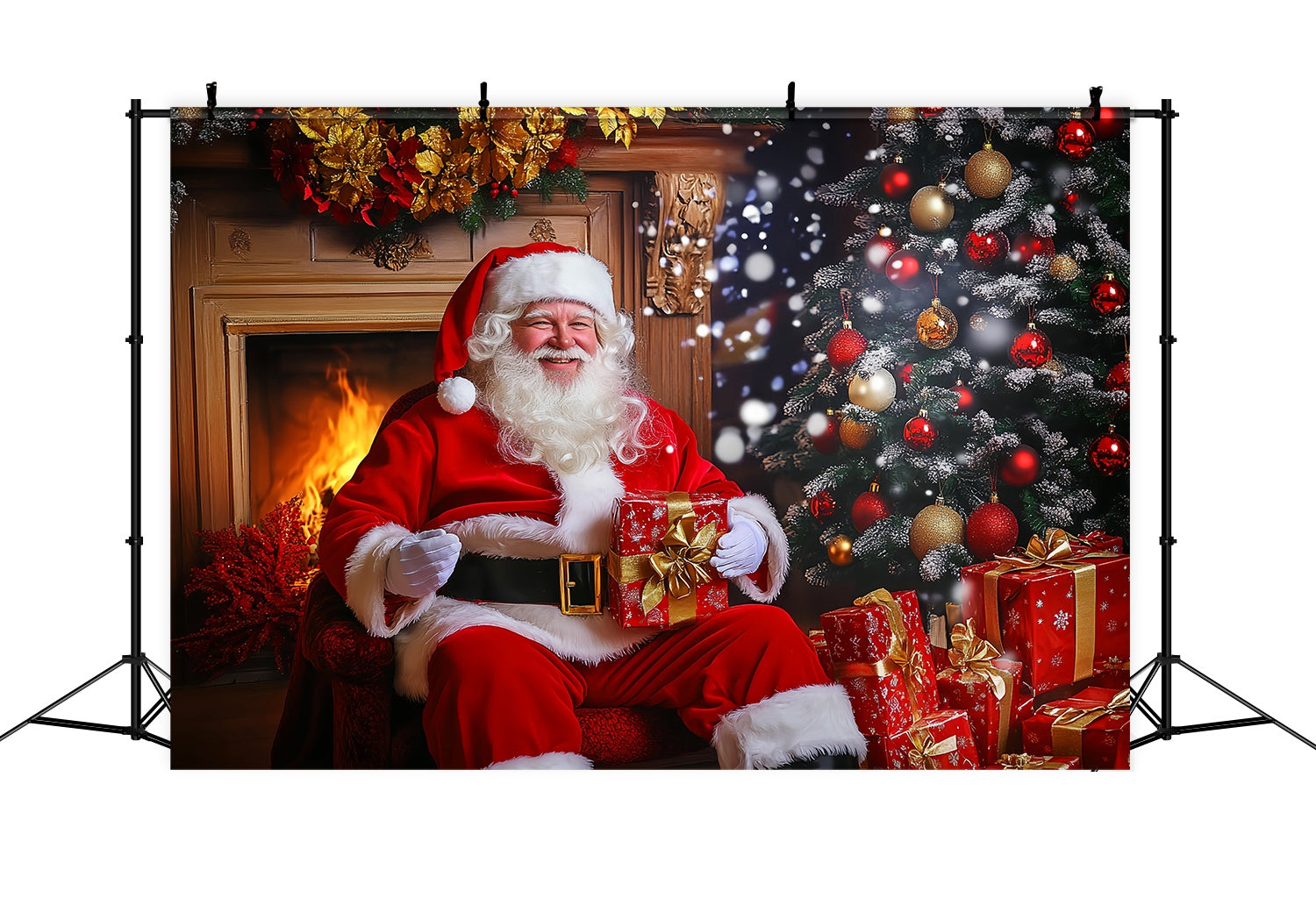 Toile de fond Noël Père Noël à la Cheminée et Cadeaux LXX58-85