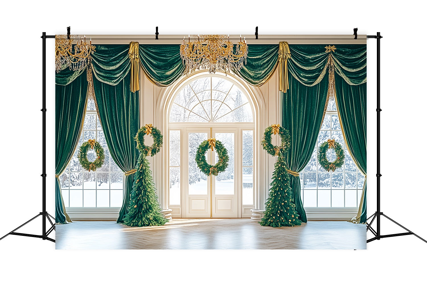 Toile de fond photo Noël Salle aux Boules Émeraudes LXX58-89