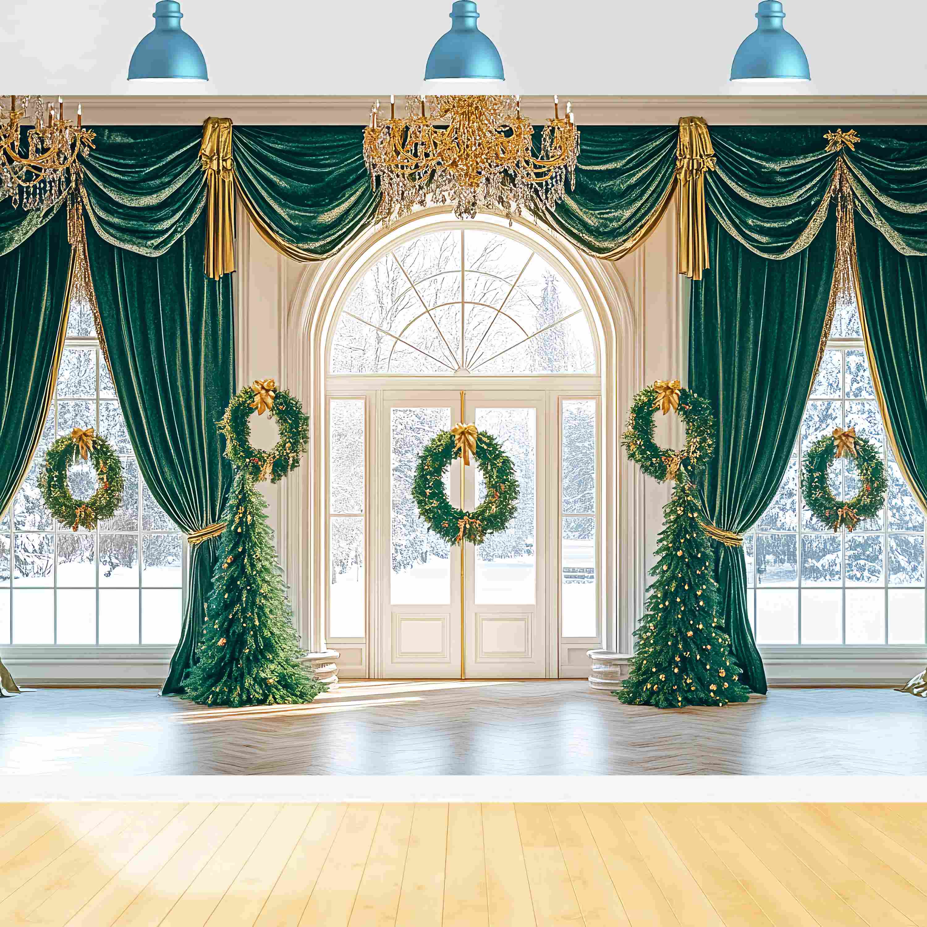 Toile de fond photo Noël Salle aux Boules Émeraudes LXX58-89