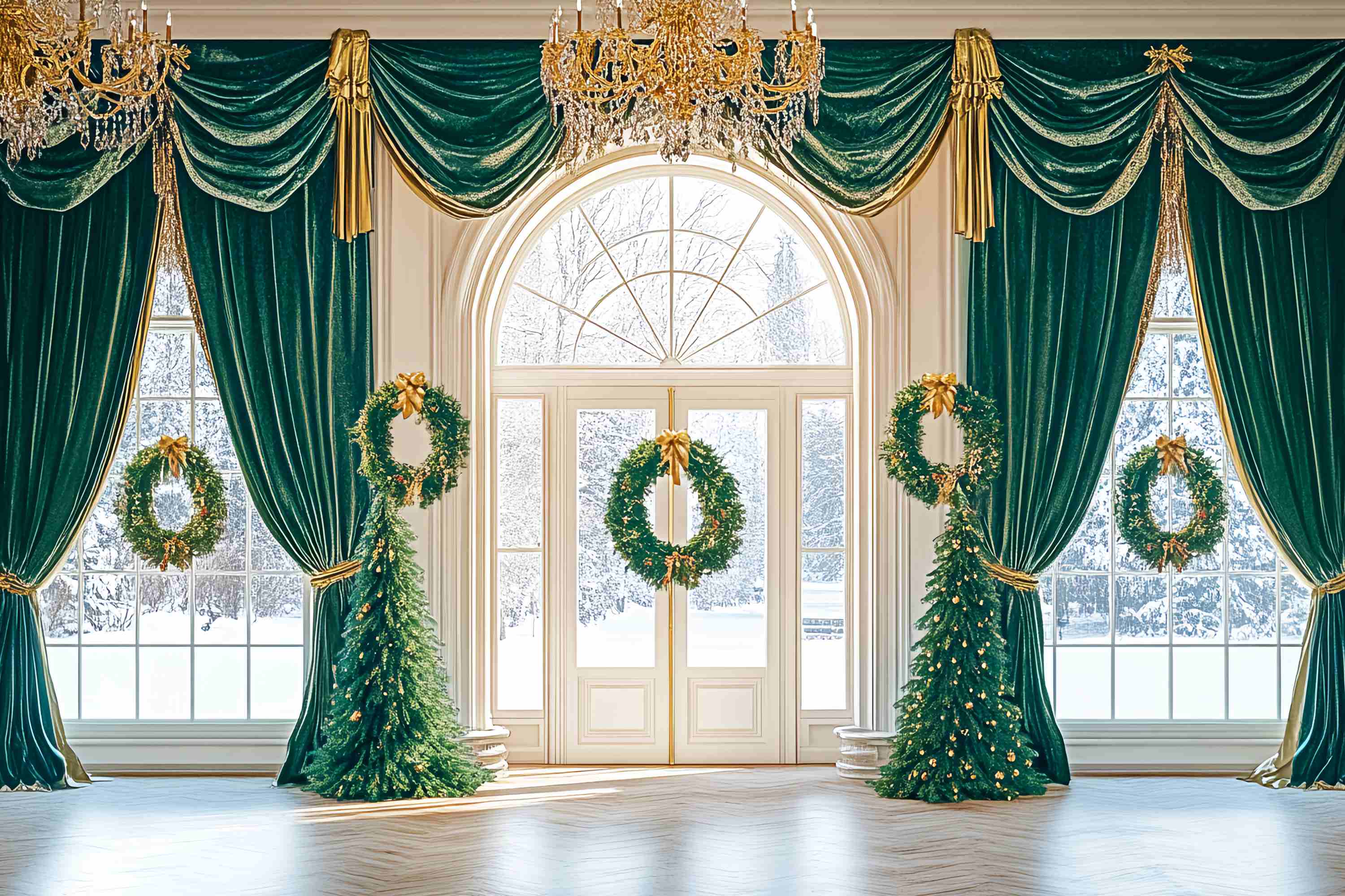 Toile de fond photo Noël Salle aux Boules Émeraudes LXX58-89