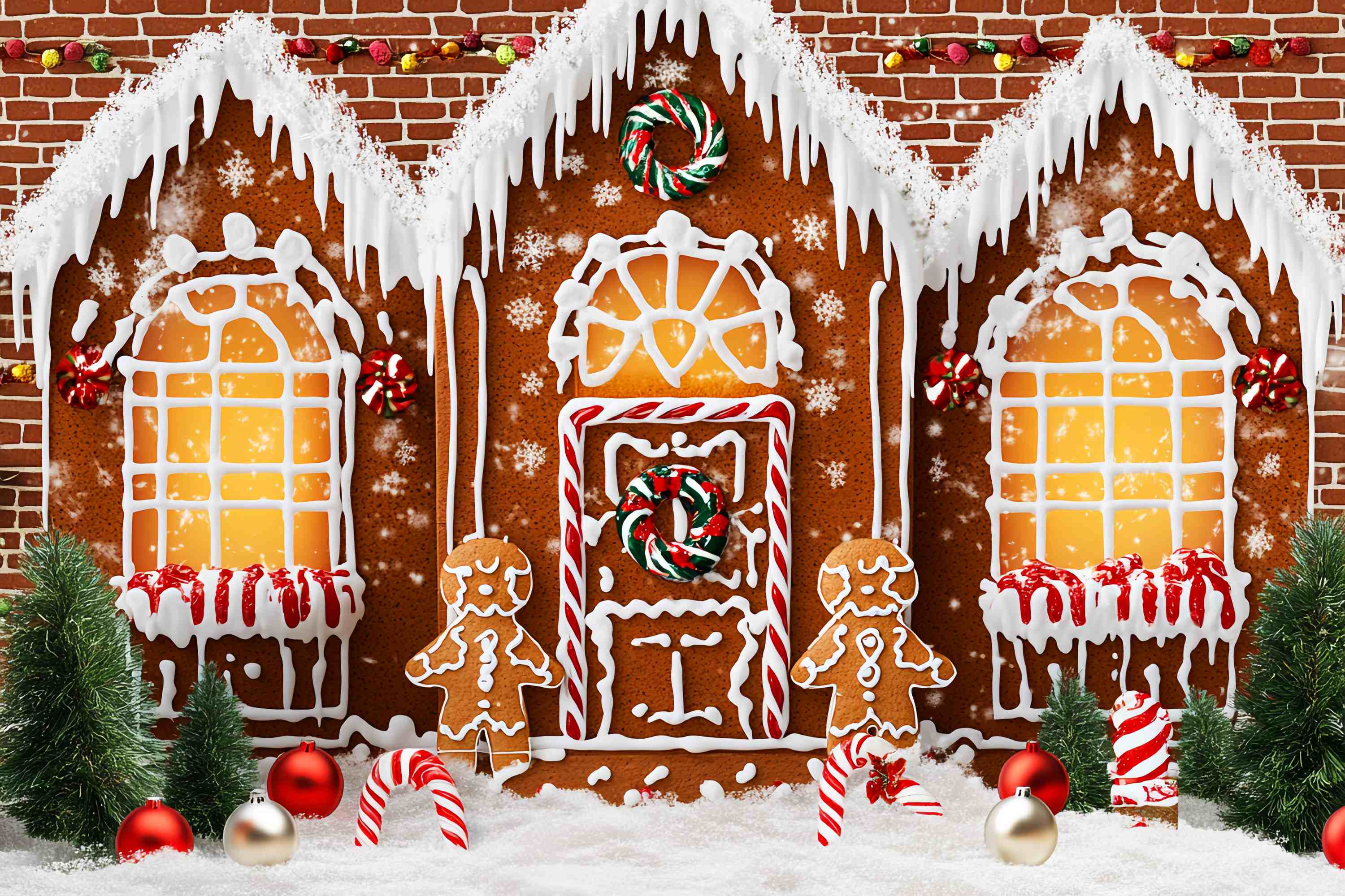 Toile de fond Noël Maison Pain d’Épices Sucre Givré LXX58-91