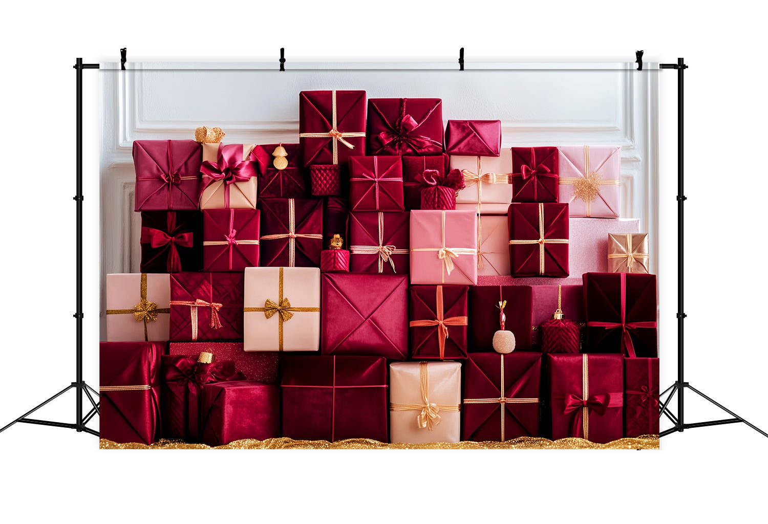 Toile de fond Noël Pyramide de Cadeaux Rouge Rosé de Luxe LXX58-93