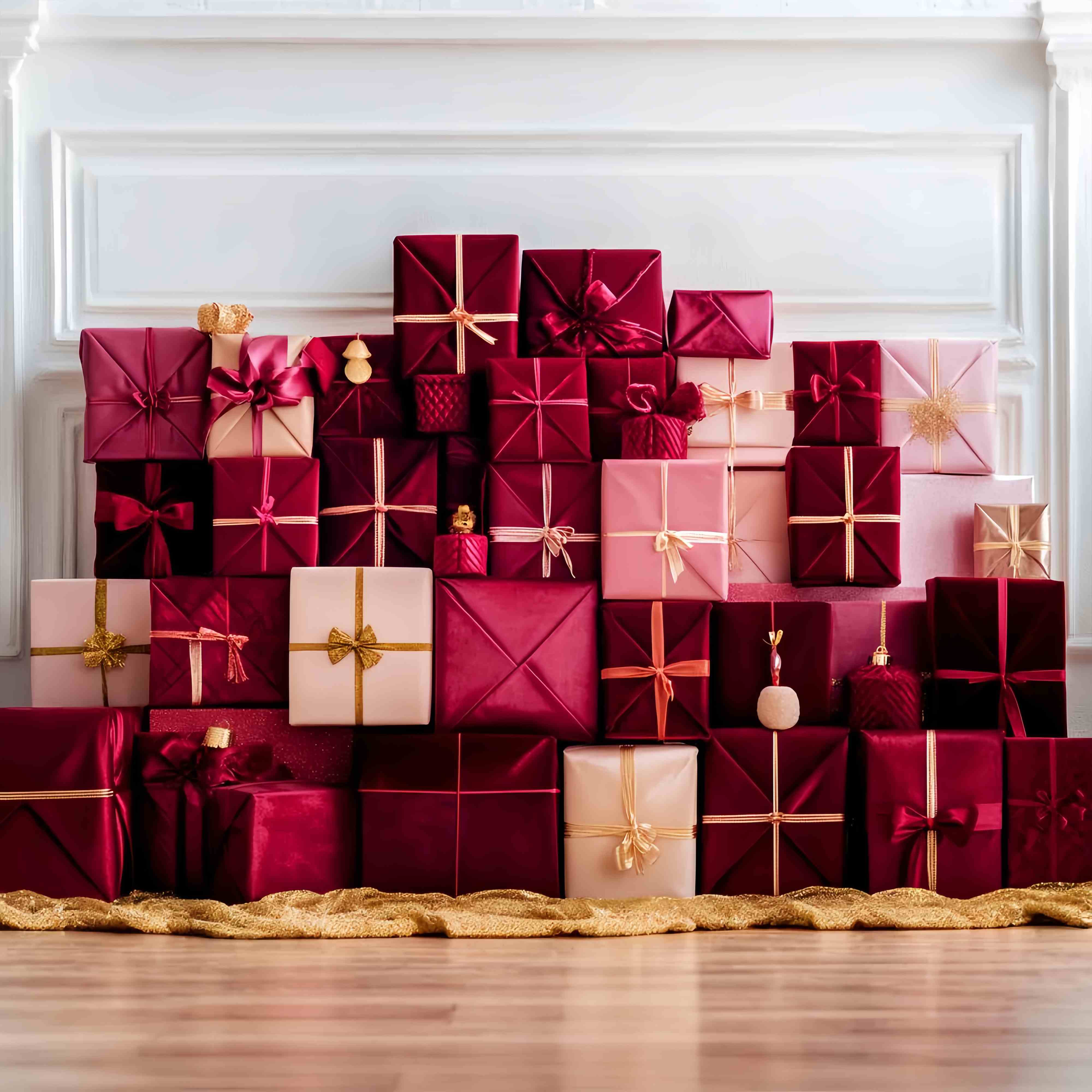 Toile de fond Noël Pyramide de Cadeaux Rouge Rosé de Luxe LXX58-93
