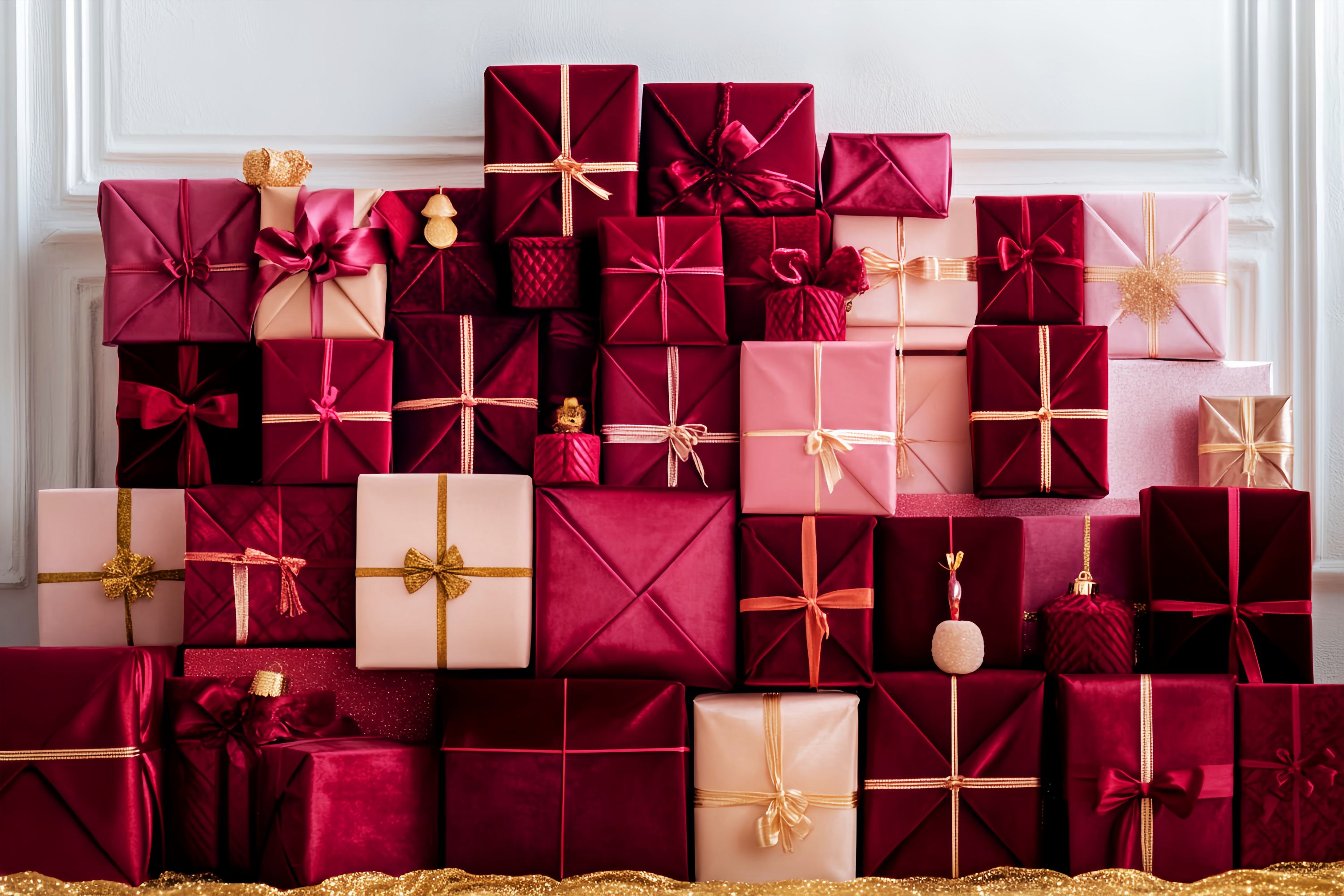 Toile de fond Noël Pyramide de Cadeaux Rouge Rosé de Luxe LXX58-93