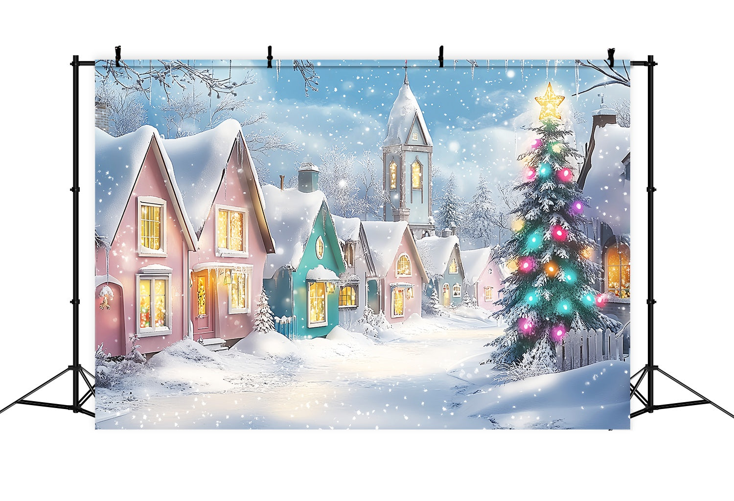 Toile de fond de Noël Village Pastel Enneigé LXX58-95