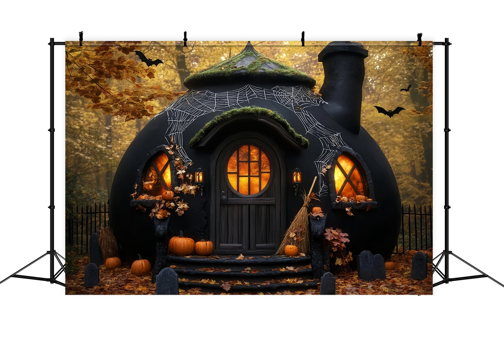 Toile De Fond Photo Halloween Horreur Citrouilles Effrayantes Hutte De Sorcière LXX59-100