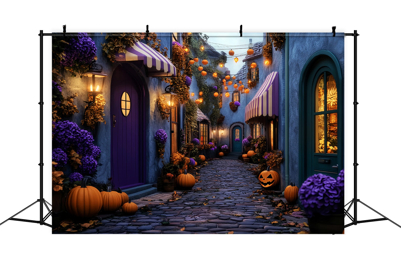 Toile De Fond Photo Halloween Village Hanté Allée Citrouilles LXX59-101