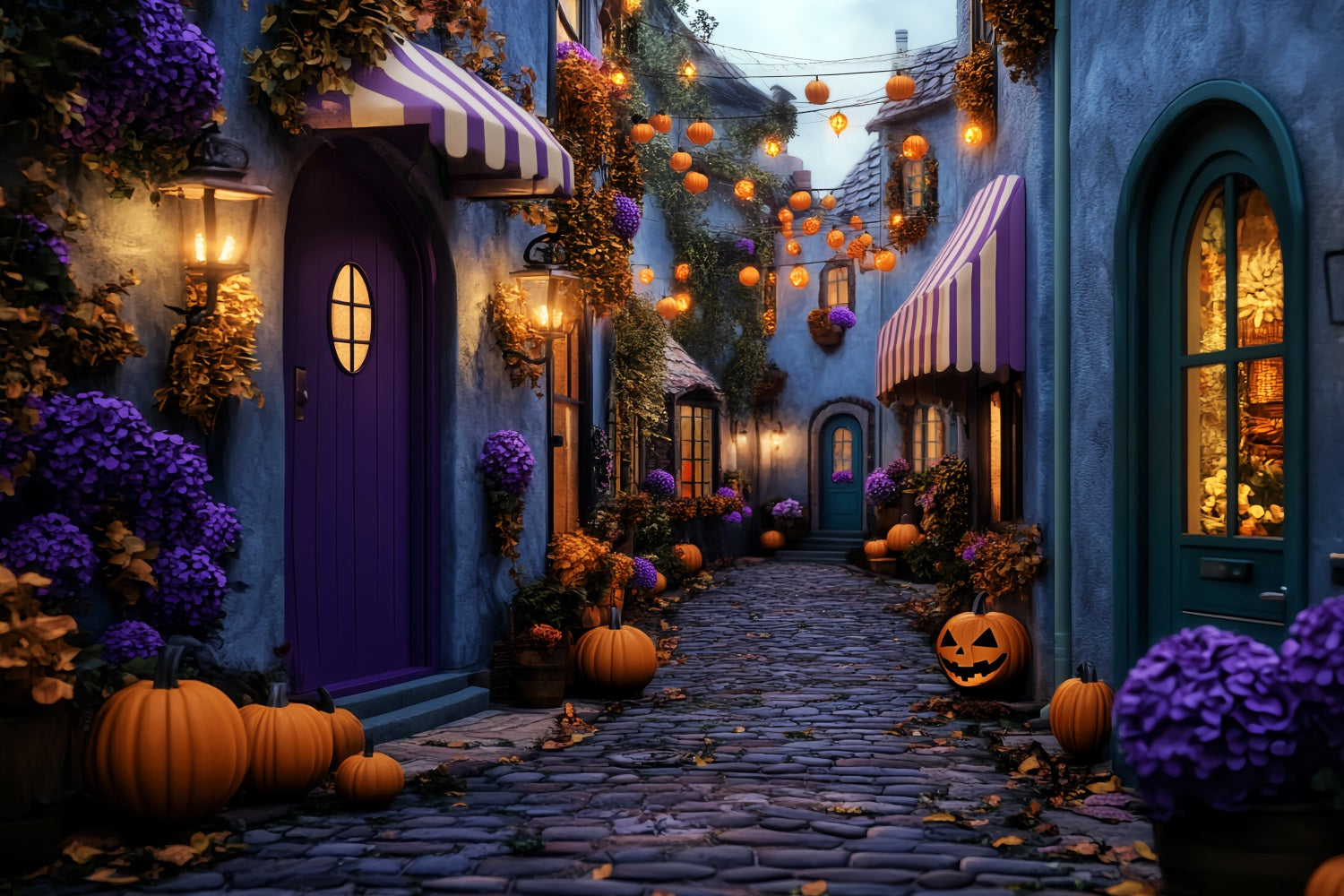 Toile De Fond Photo Halloween Village Hanté Allée Citrouilles LXX59-101