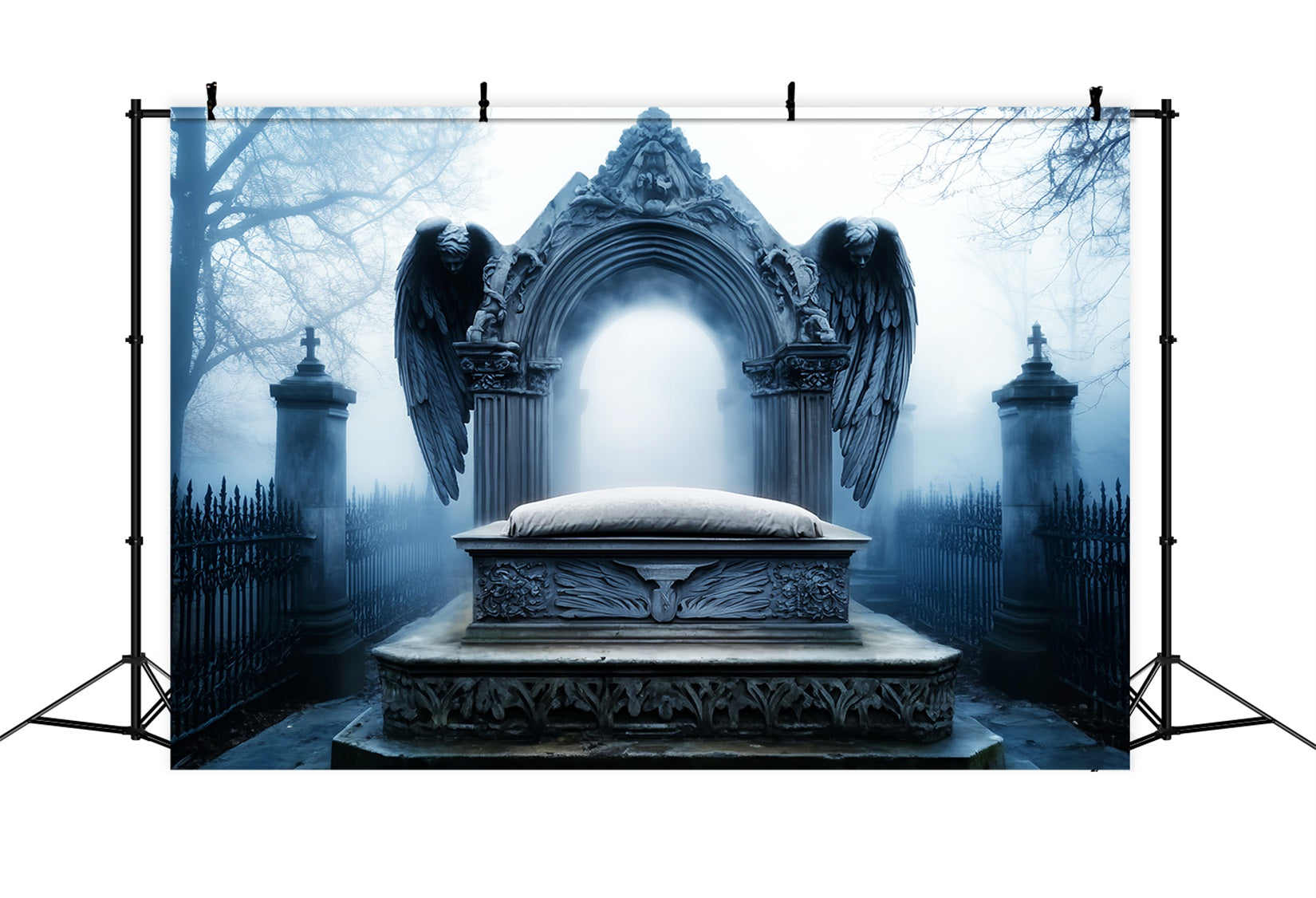 Toile Photo Halloween Cimetière Ange Pierre Tombale Brouillard LXX59-103