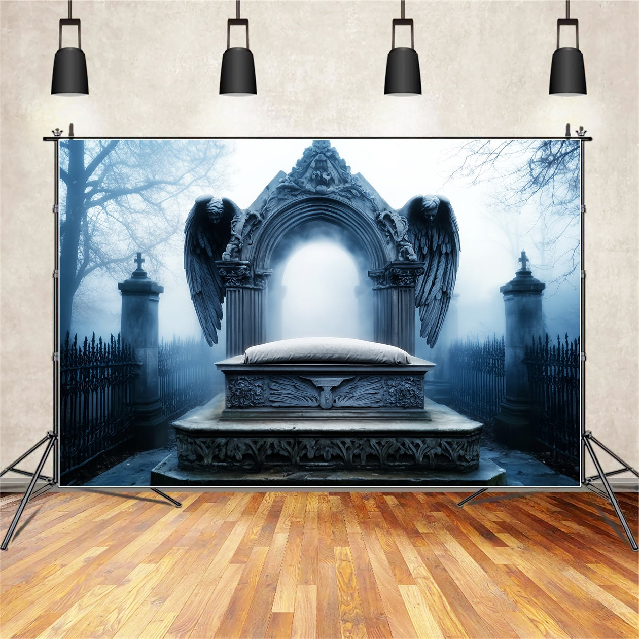 Toile Photo Halloween Cimetière Ange Pierre Tombale Brouillard LXX59-103