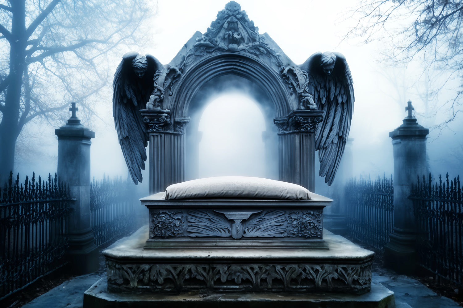 Toile Photo Halloween Cimetière Ange Pierre Tombale Brouillard LXX59-103