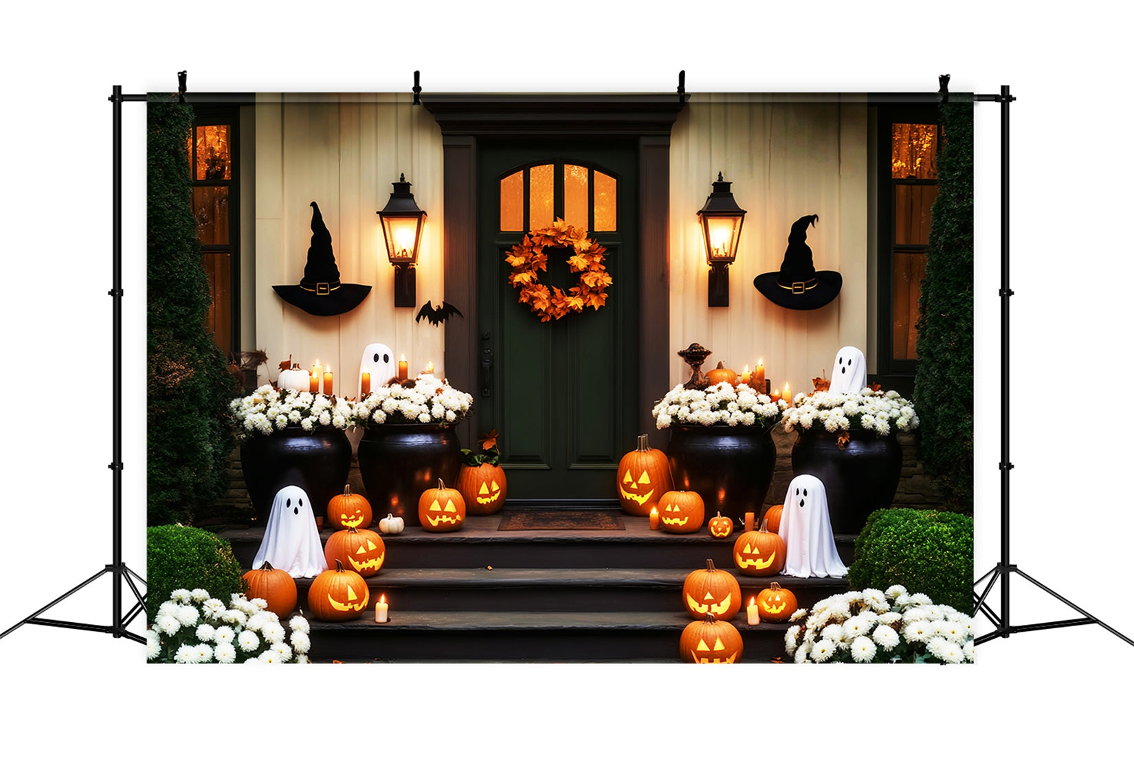Toile De Fond Halloween Fantôme Citrouille Fleurs Entrée Fantôme LXX59-105