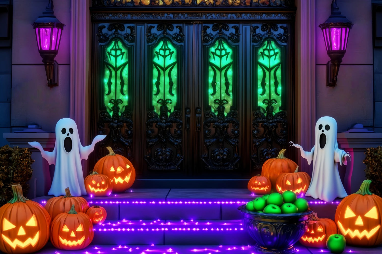 Toile Photo Halloween Fantôme Fantôme Lumineux Chemin Citrouilles LXX59-107
