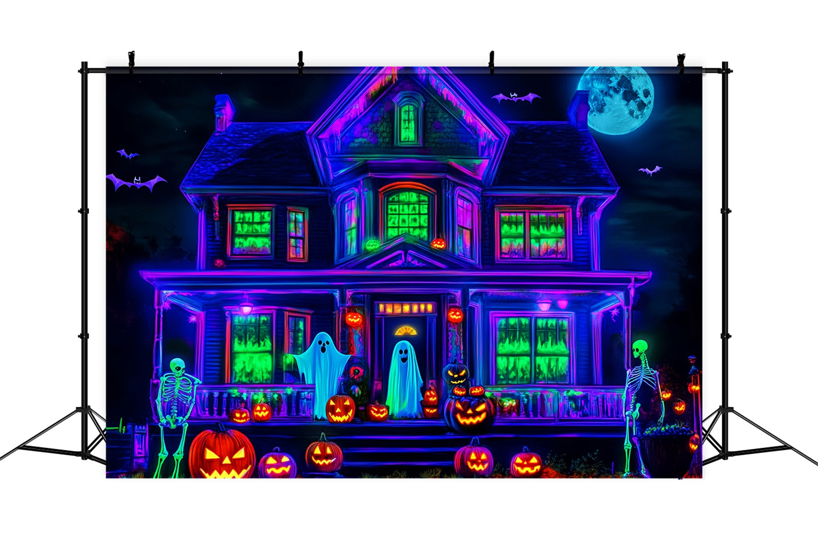 Toile De Fond Halloween Fantôme Néon Maison Hantée Lueur Effrayant LXX59-108