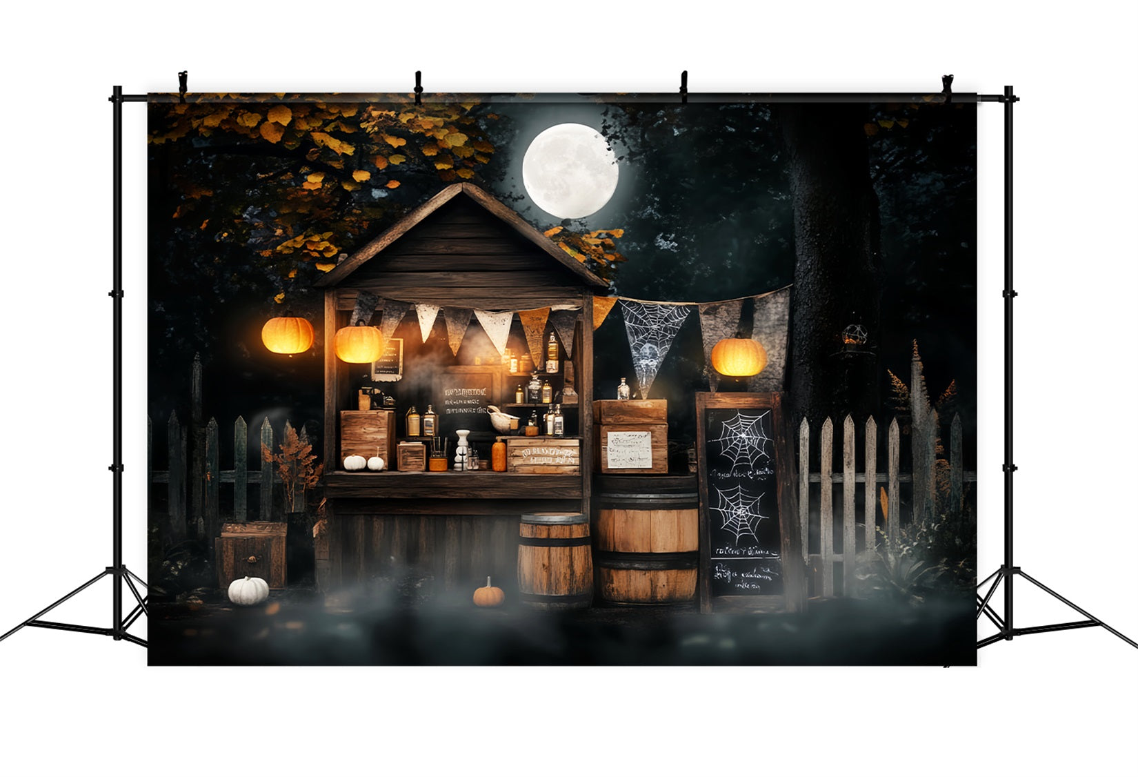 Toile De Fond Halloween Forêt Hantée Stand De Potion Clair De Lune Citrouilles LXX59-111