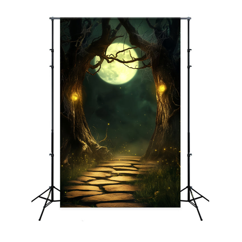 Toile De Fond Photo Halloween Forêt Hantée Chemin Clair De Lune Arbres Enchantés LXX59-118