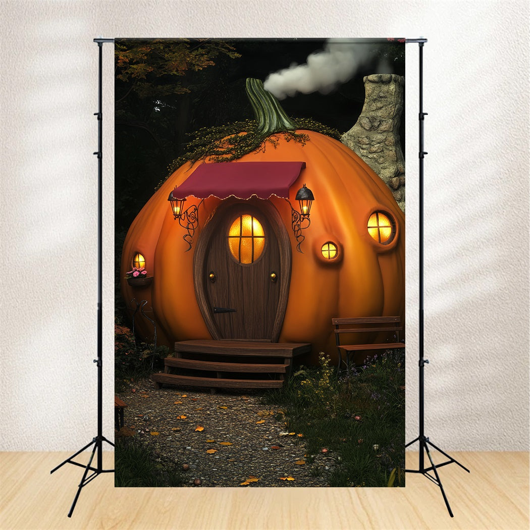 Toile De Fond Halloween Forêt Hantée Cottage Citrouilles Lanternes LXX59-120