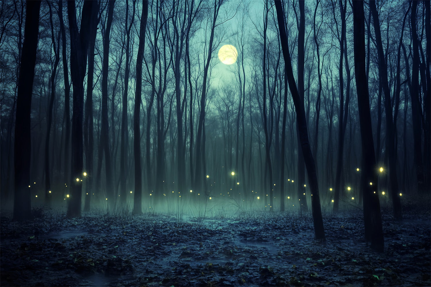 Toile De Fond Photo Halloween Forêt Hantée Forêt Clair De Lune Lucioles LXX59-121