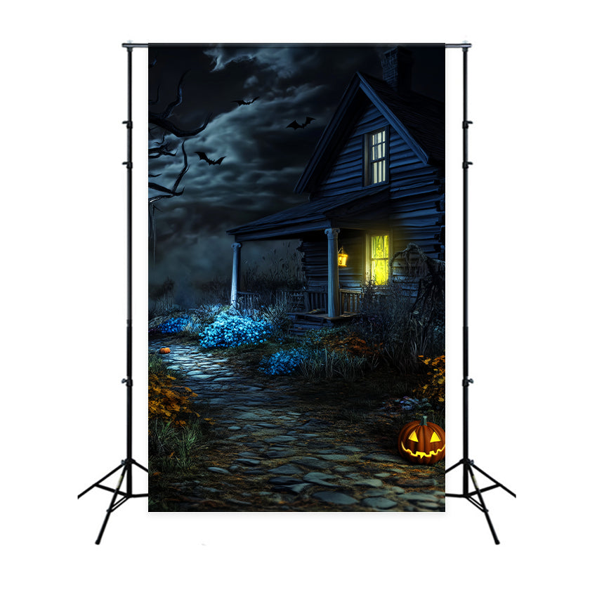 Toile De Fond Photo Halloween Forêt Hantée Cabane Lugubre Chemin Citrouilles LXX59-122