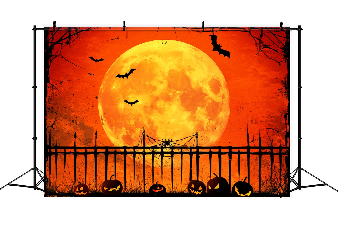 Toile De Fond Halloween Forêt Hantée Clôture Citrouille Lune LXX59-128